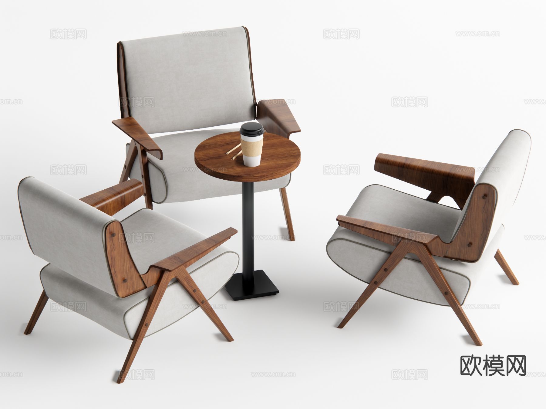 中古风休闲桌椅su模型下载（渲染图2）