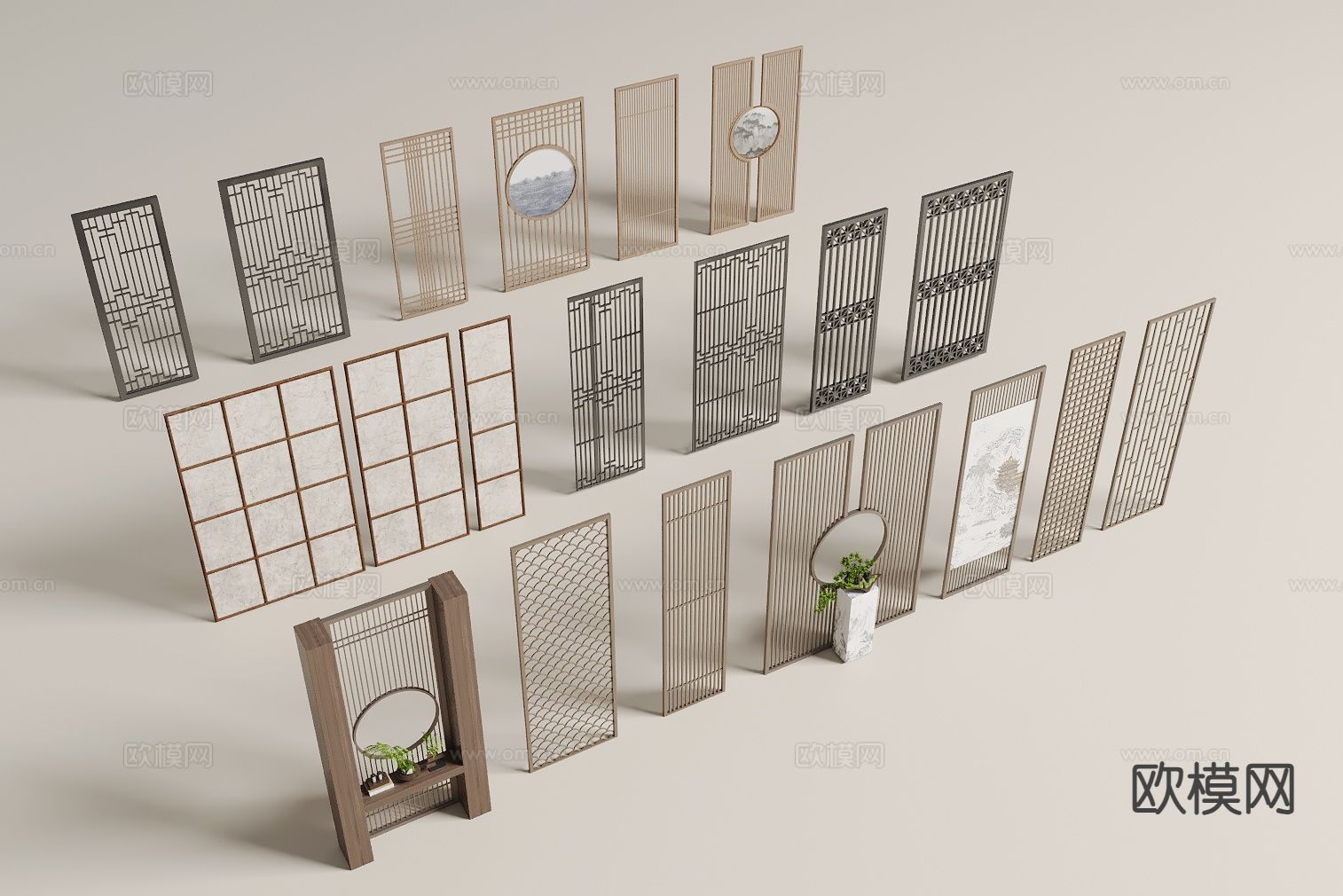 中式镂空隔断3d模型下载