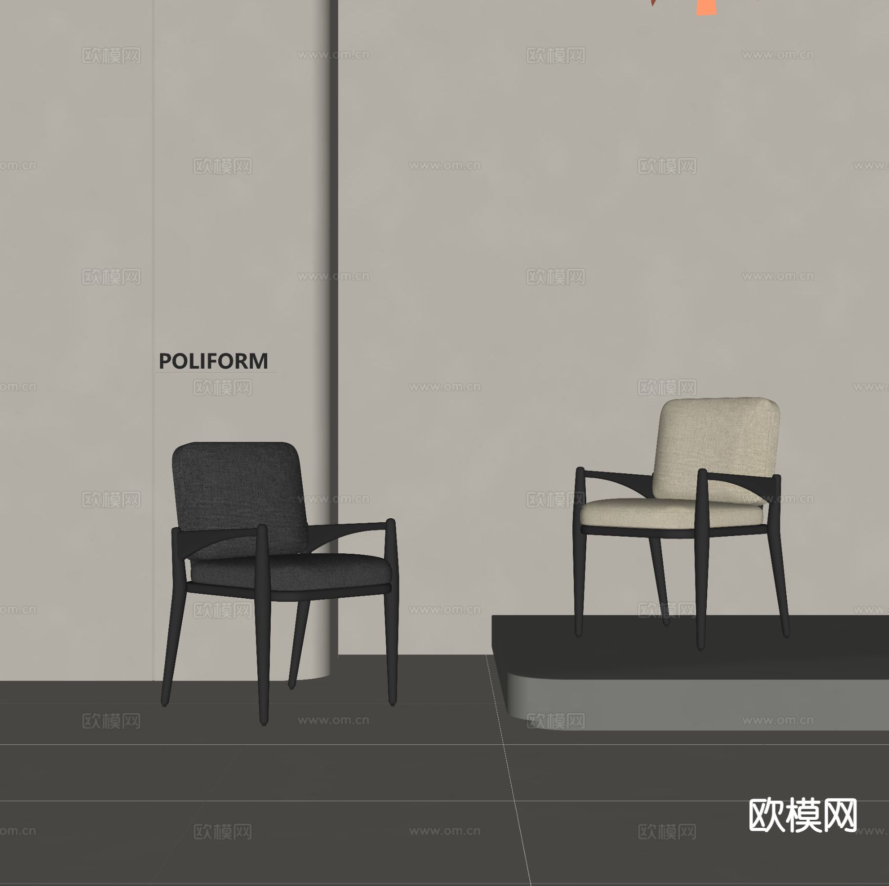 现代单椅 餐椅su模型下载（渲染图1）