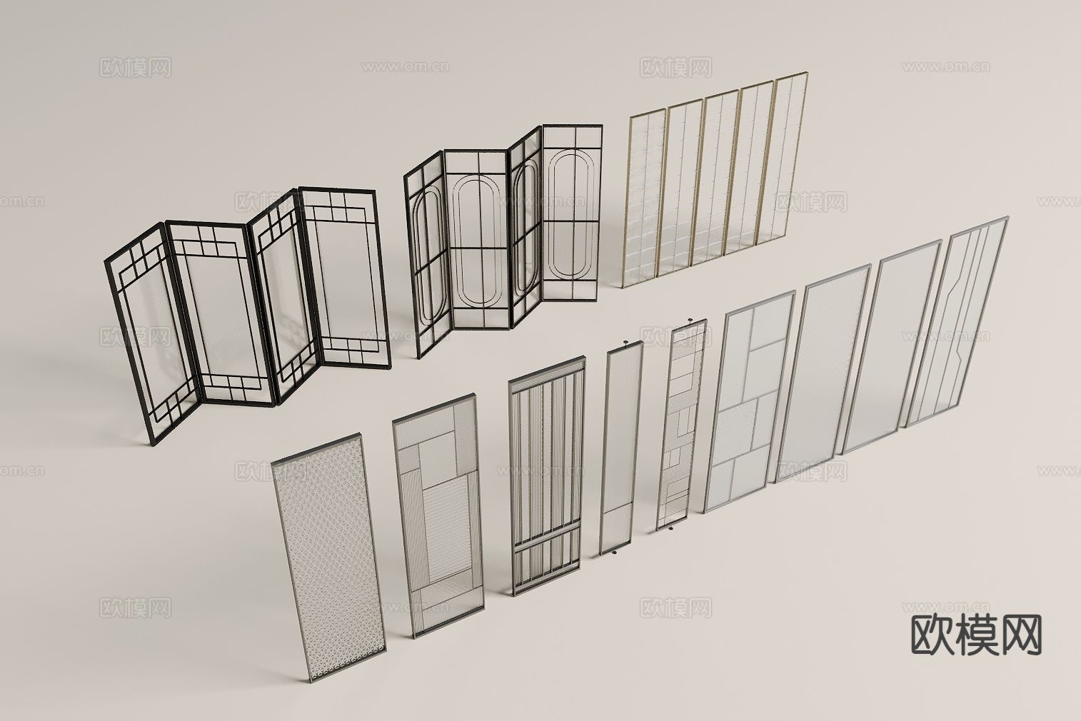 现代玻璃屏风 玻璃隔断3d模型