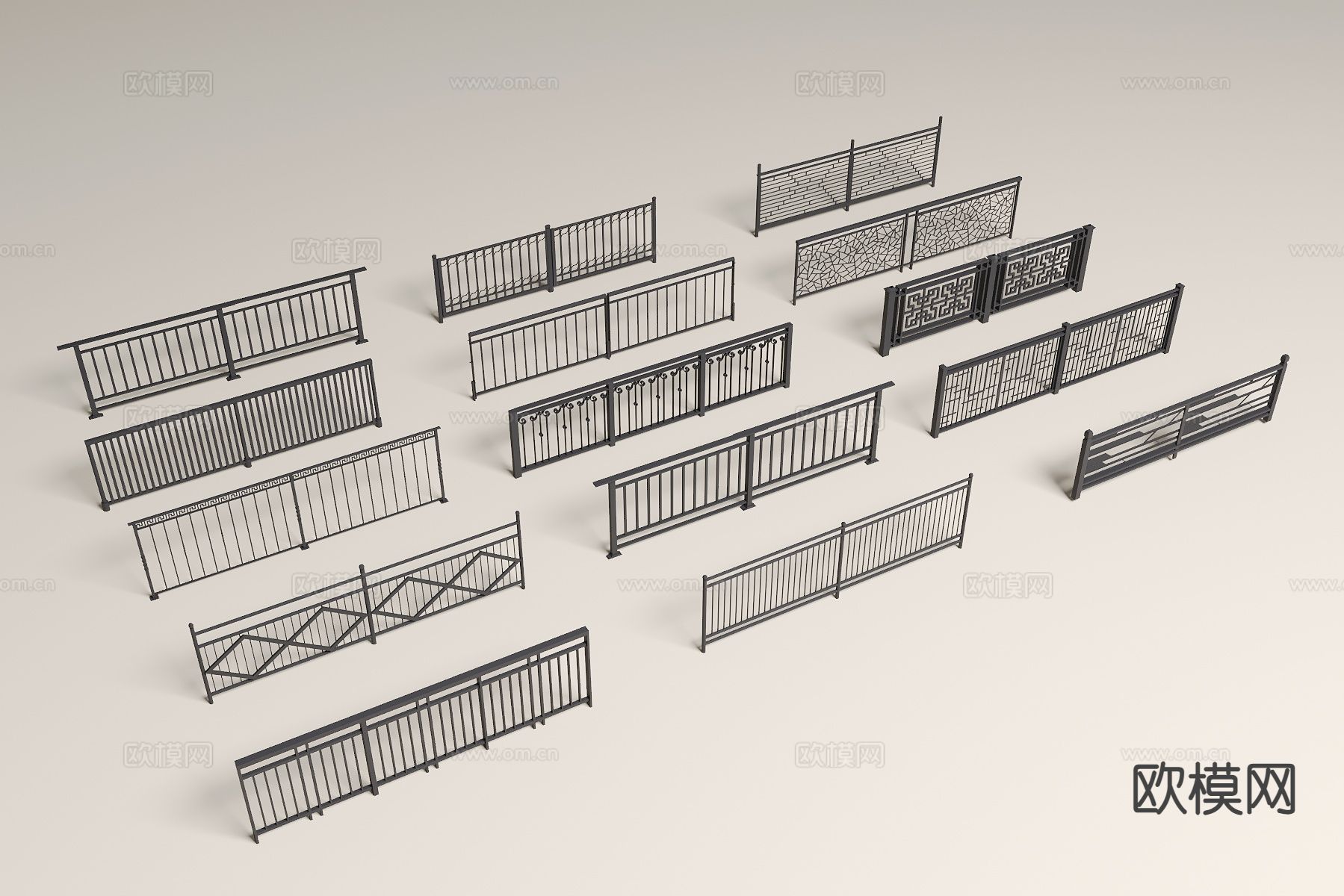 现代铁艺栏杆 围栏扶手 阳台护栏3d模型