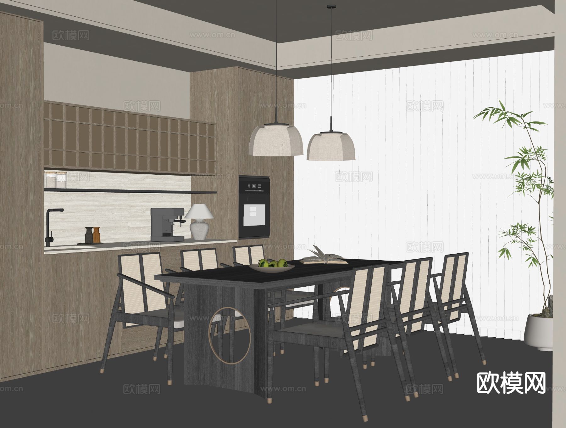侘寂风禅意餐厅su模型下载（渲染图1）