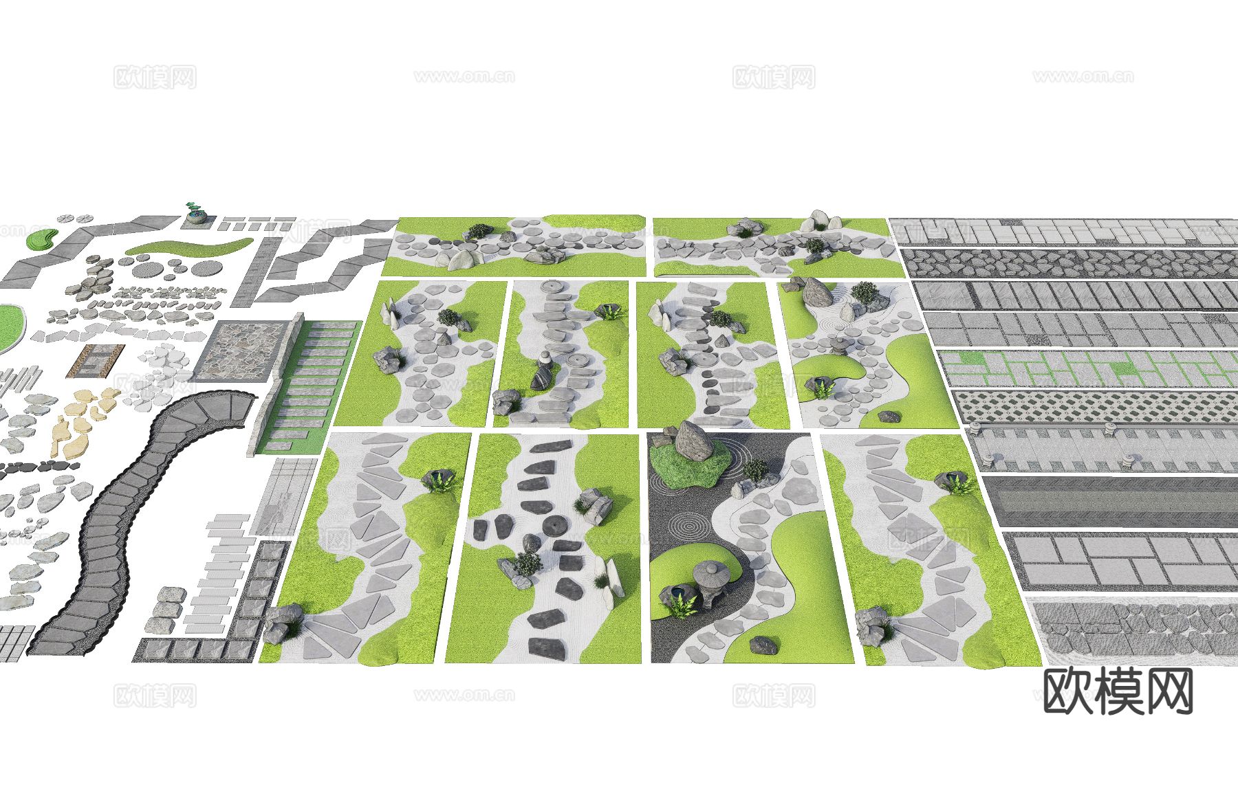 新中式汀步 微地形 园路铺地3d模型