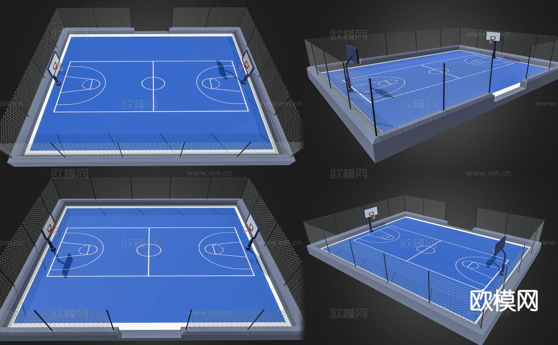户外篮球场 运动场地3d模型