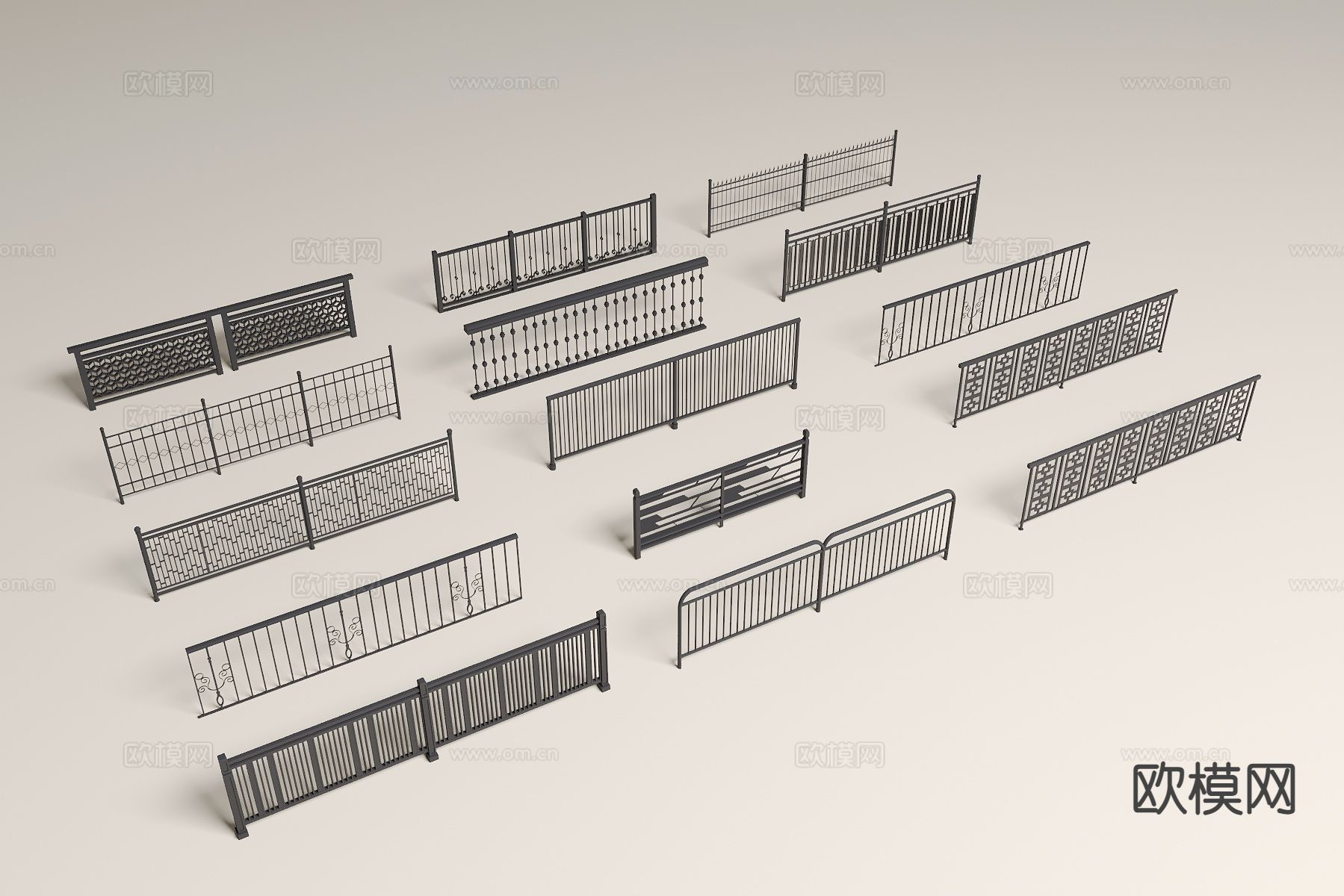 现代铁艺栏杆 围栏 阳台护栏3d模型