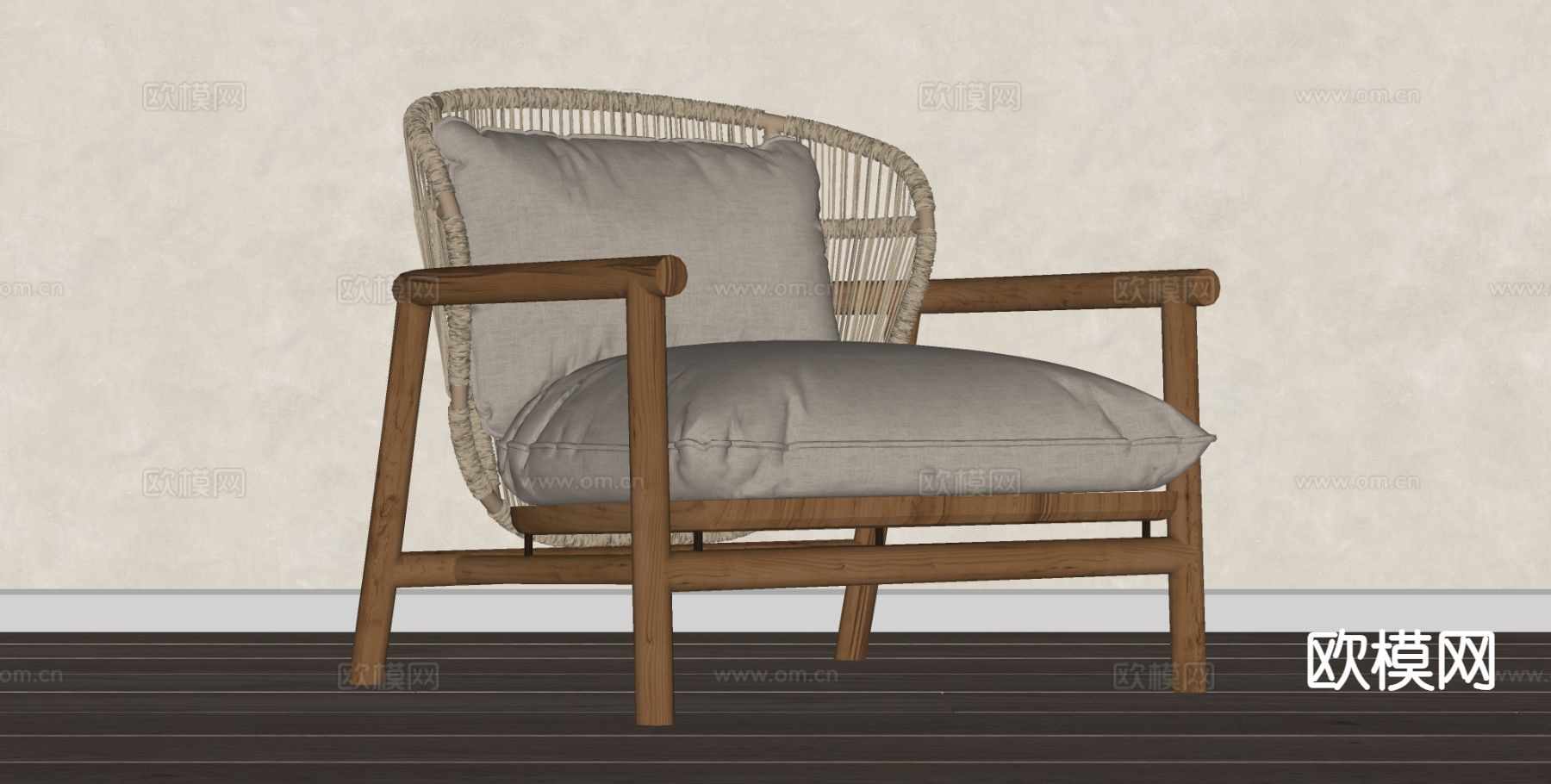 原木风休闲椅su模型下载（渲染图1）