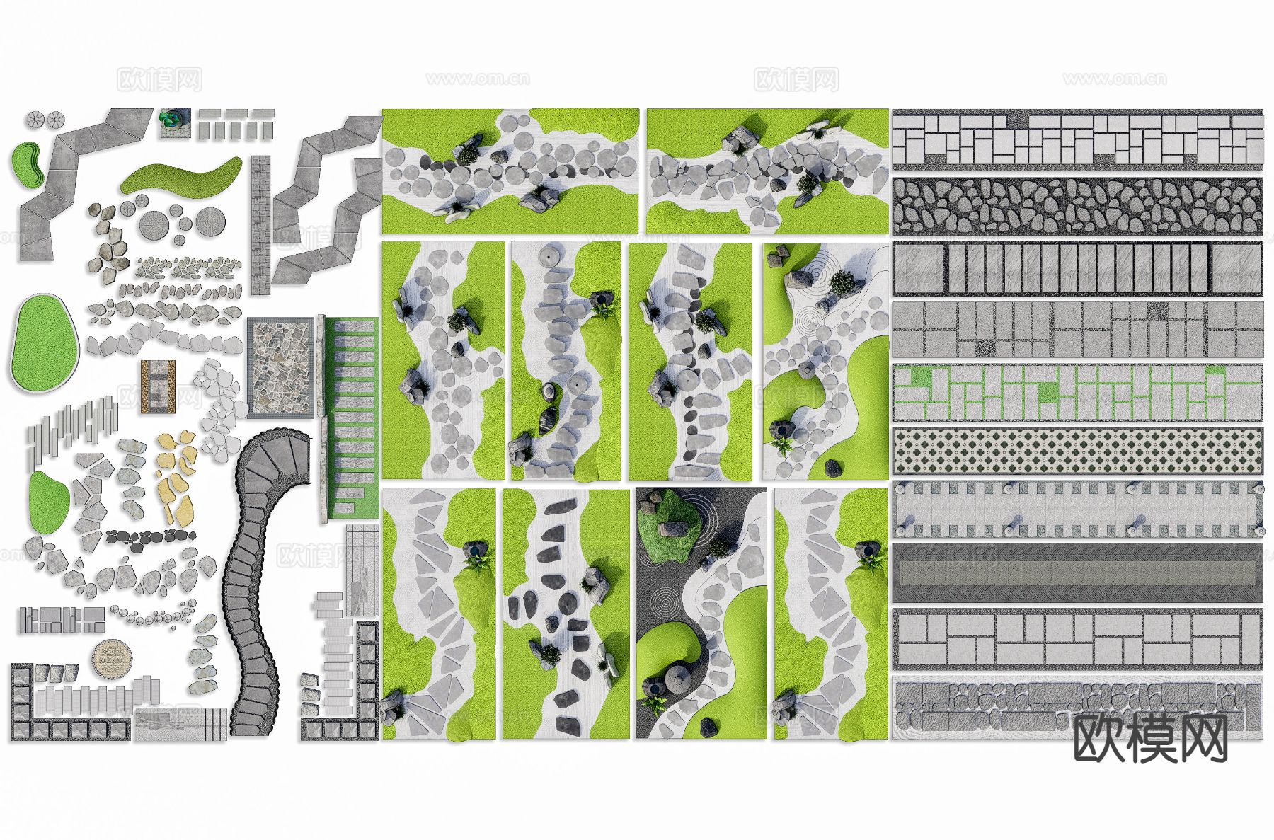 新中式汀步 微地形 园路铺地3d模型