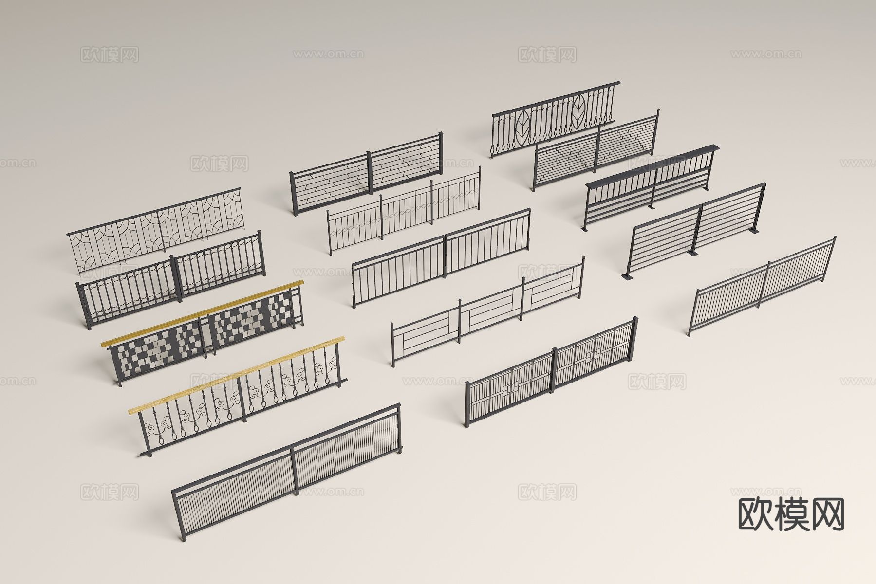 现代铁艺栏杆 围栏 阳台护栏 防护栏3d模型