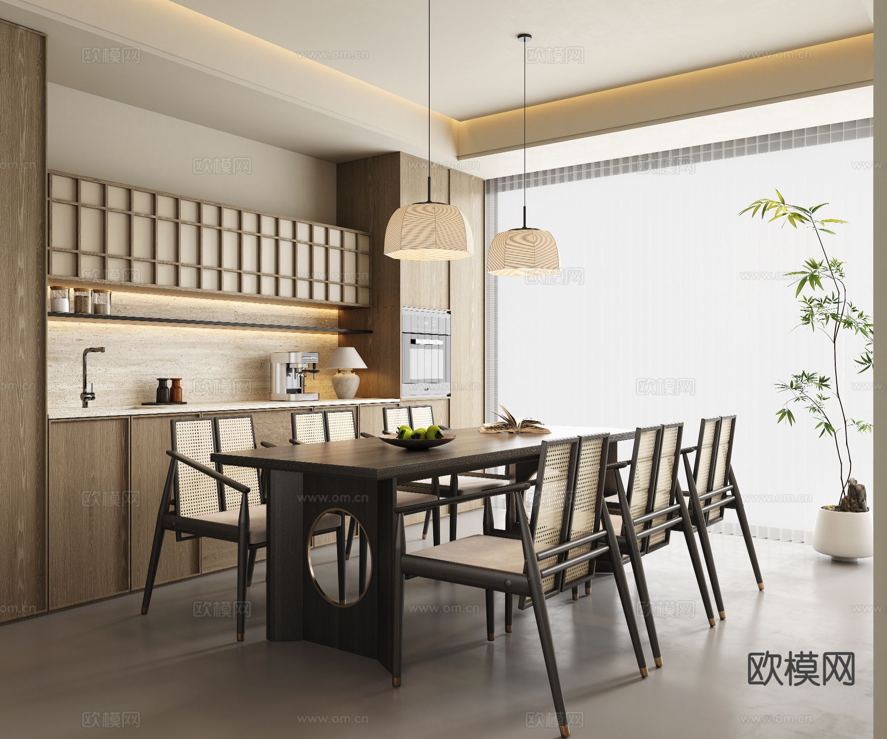侘寂风禅意餐厅su模型下载（渲染图2）