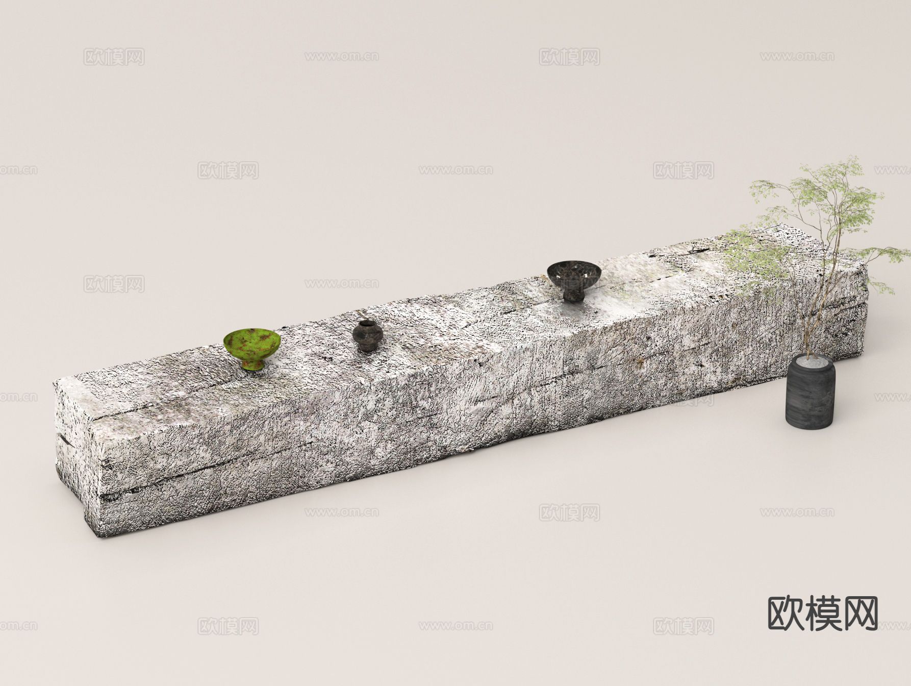 石凳 长石椅 长条椅 石头3d模型下载