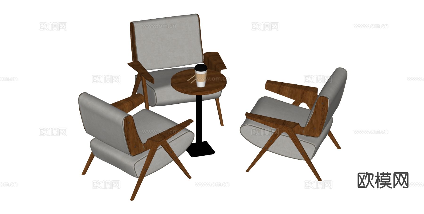 中古风休闲桌椅su模型下载（渲染图1）