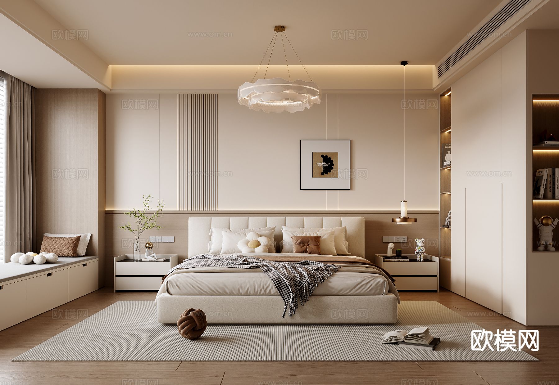 奶油风卧室 主卧su模型下载（渲染图2）