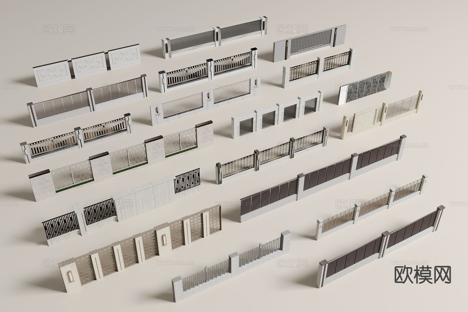 现代围墙 铁艺围墙 庭院围墙小区围墙3d模型