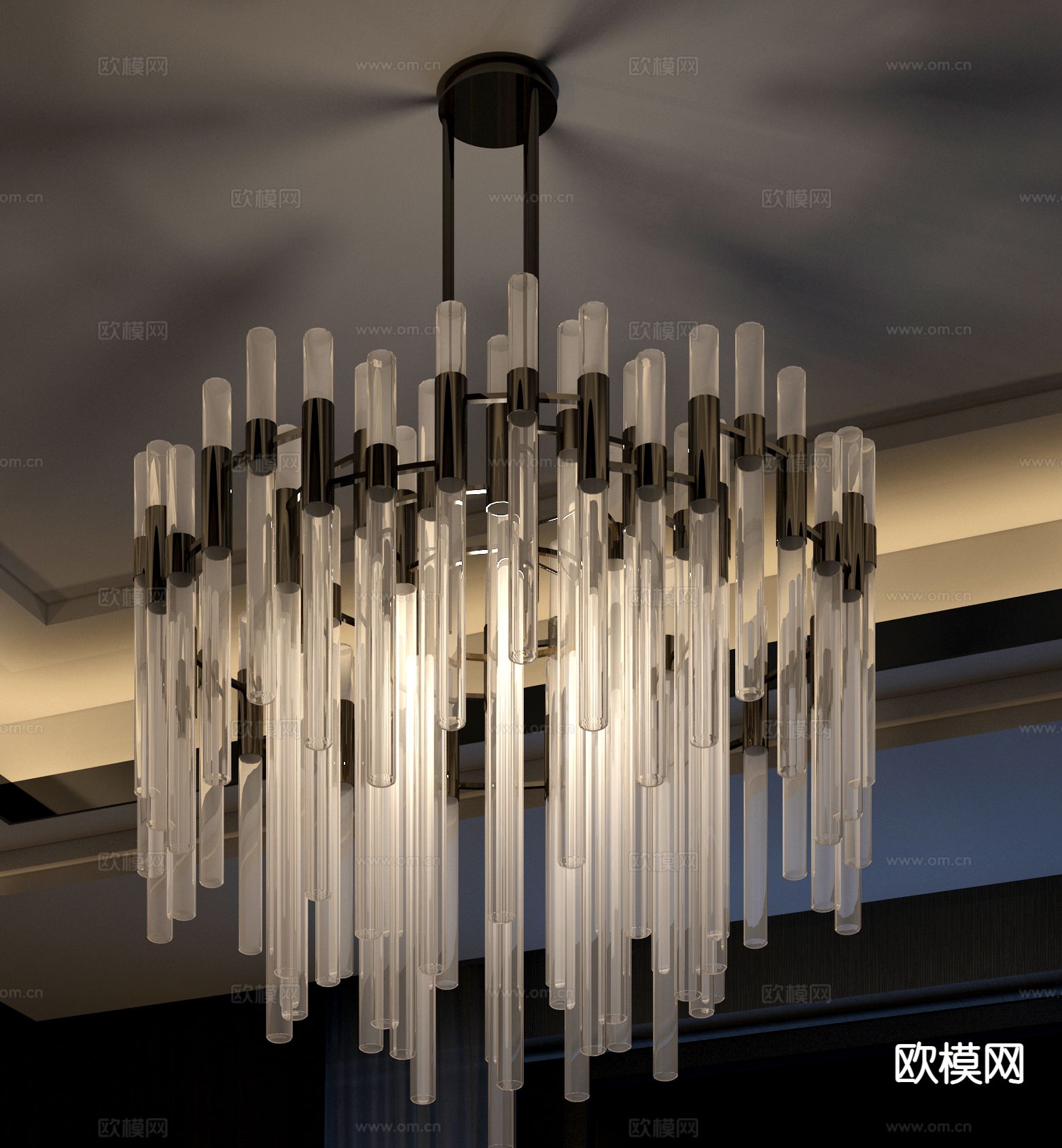 现代水晶吊灯3d模型下载（渲染图1）