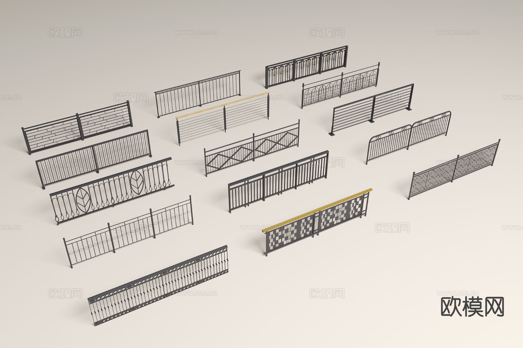 现代铁艺栏杆 围栏 阳台护栏 防护栏3d模型