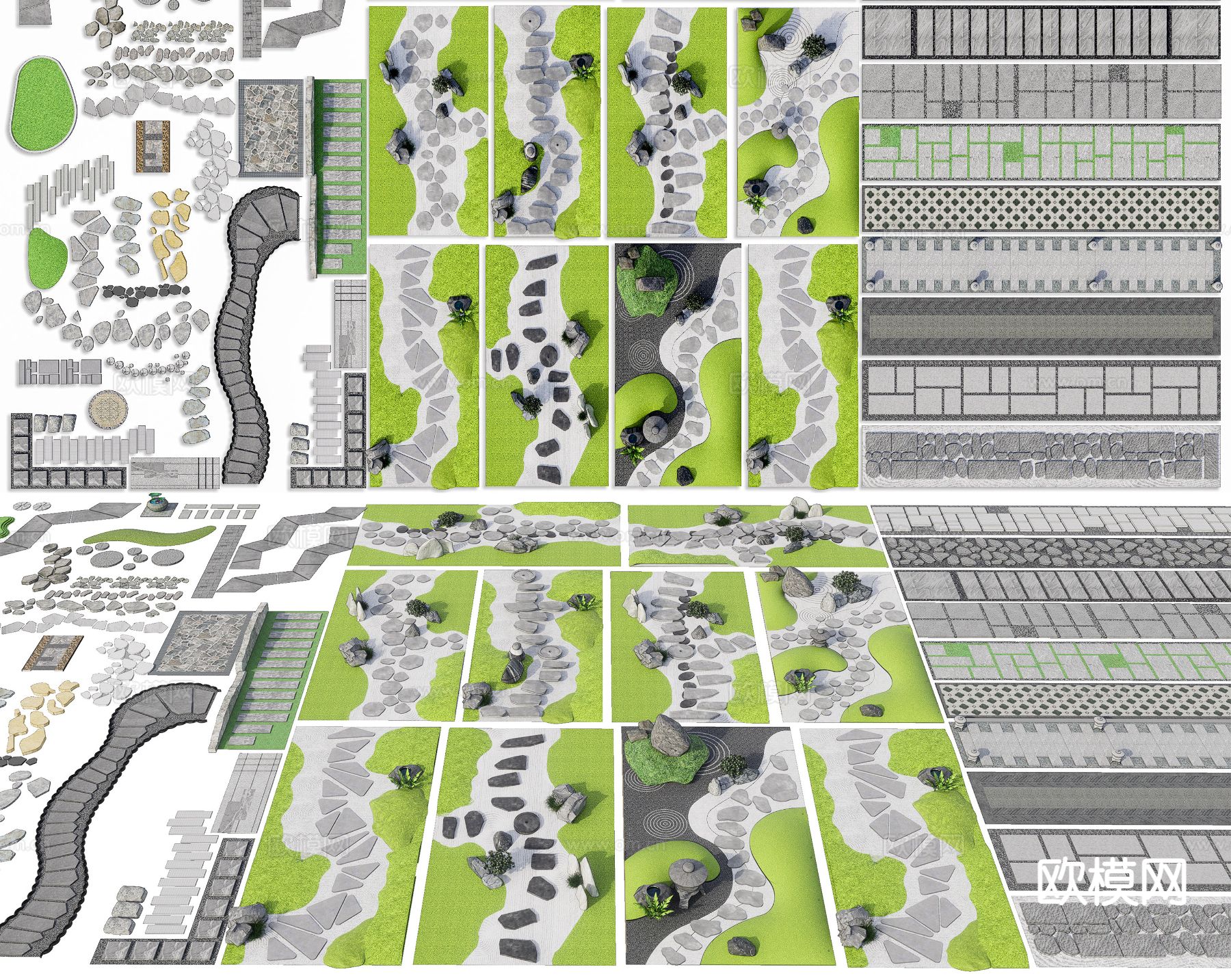 新中式汀步 微地形 园路铺地3d模型