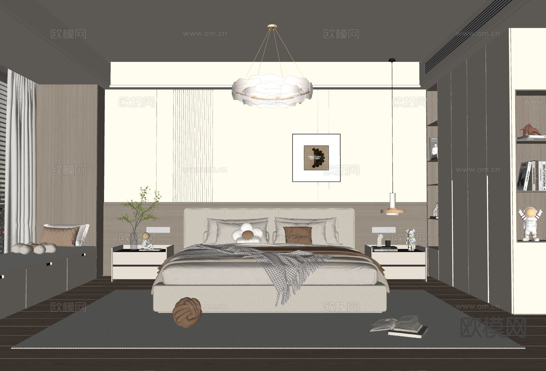 奶油风卧室 主卧su模型下载（渲染图1）