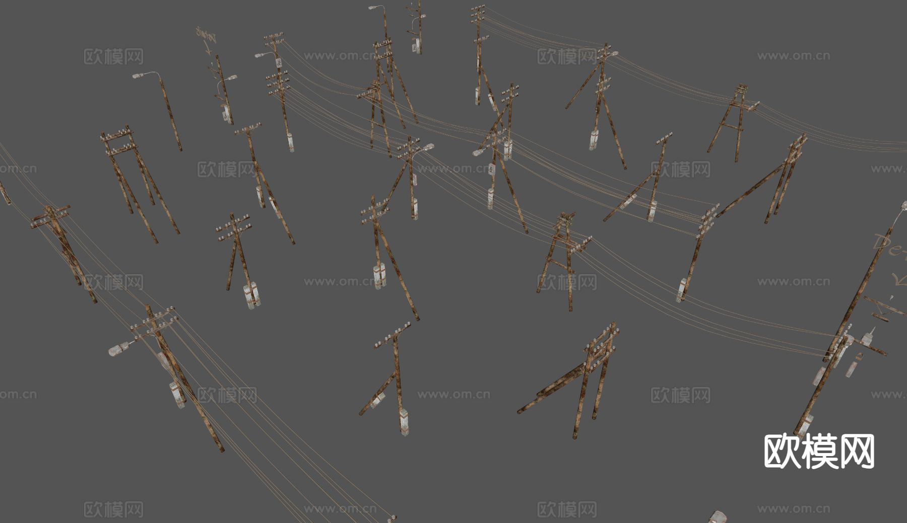 废弃电线杆路灯 生锈电线杆su模型