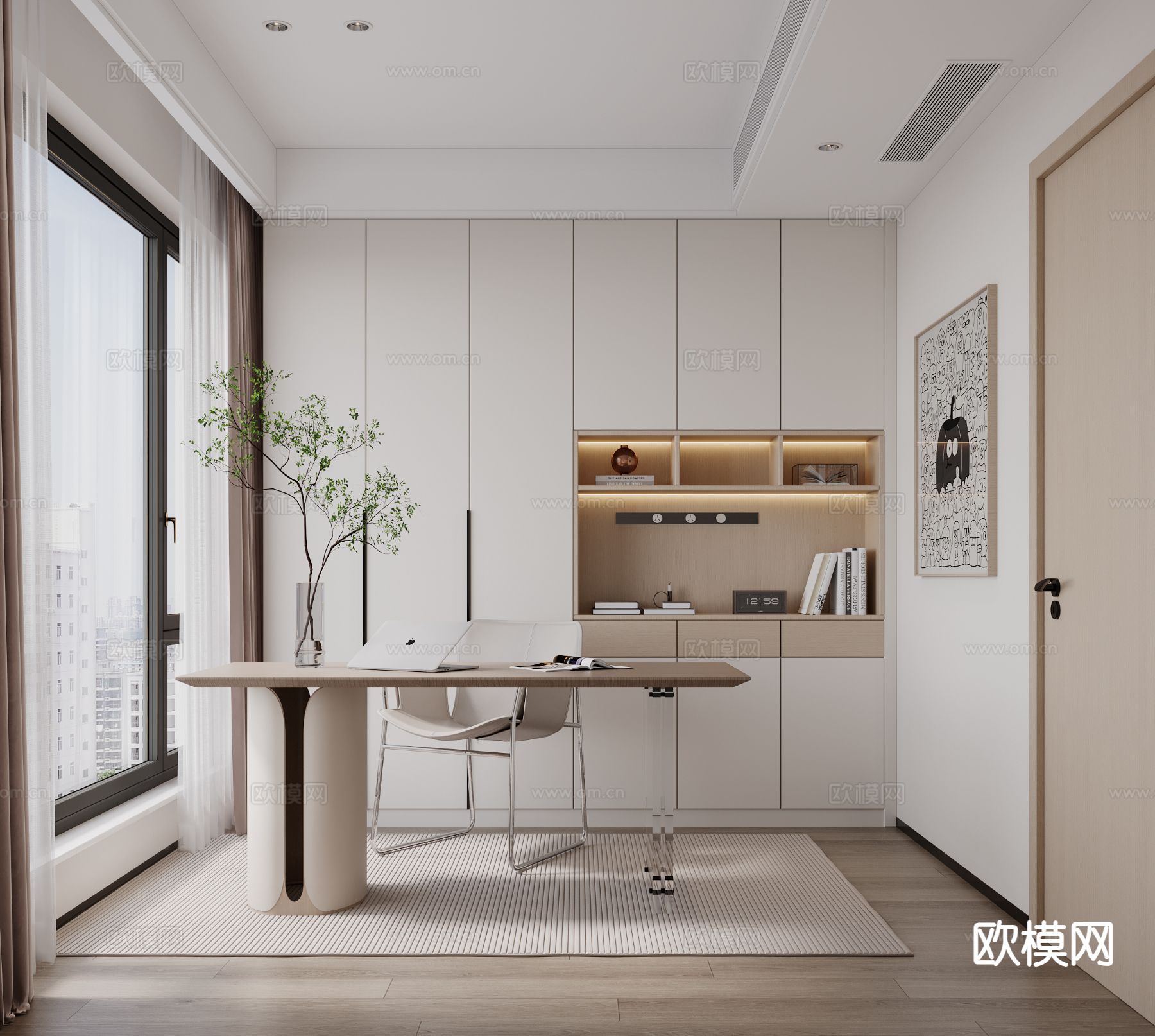 现代书房3d模型下载