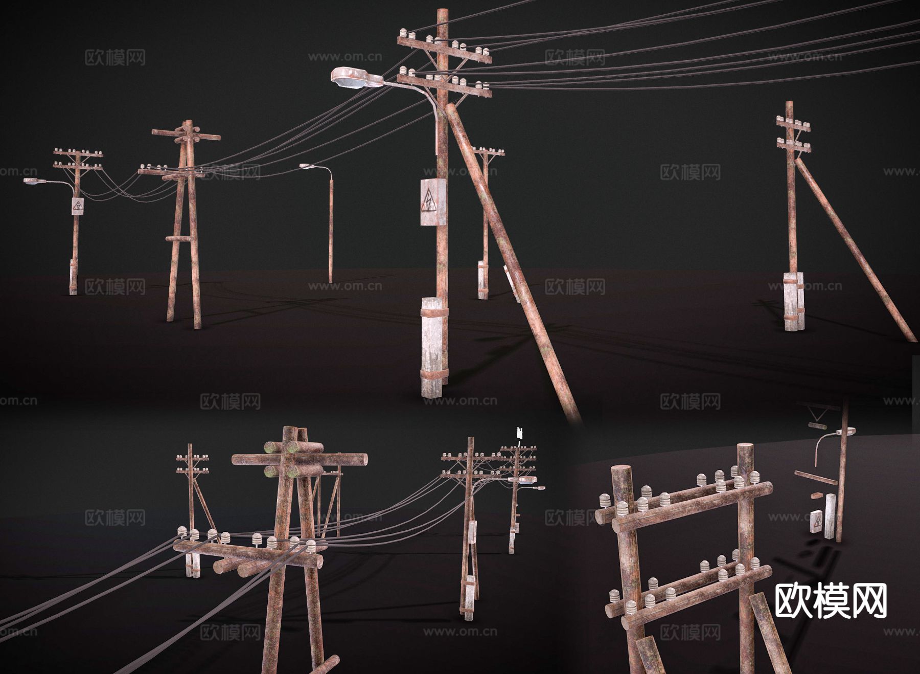 废弃电线杆 路灯 生锈电线杆3d模型