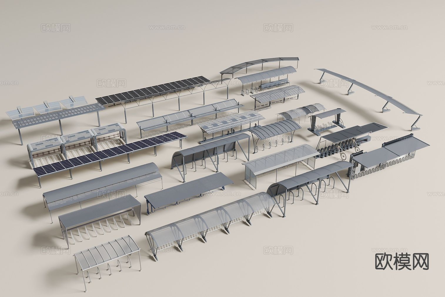 现代电动车棚 自行车棚 遮雨棚3d模型