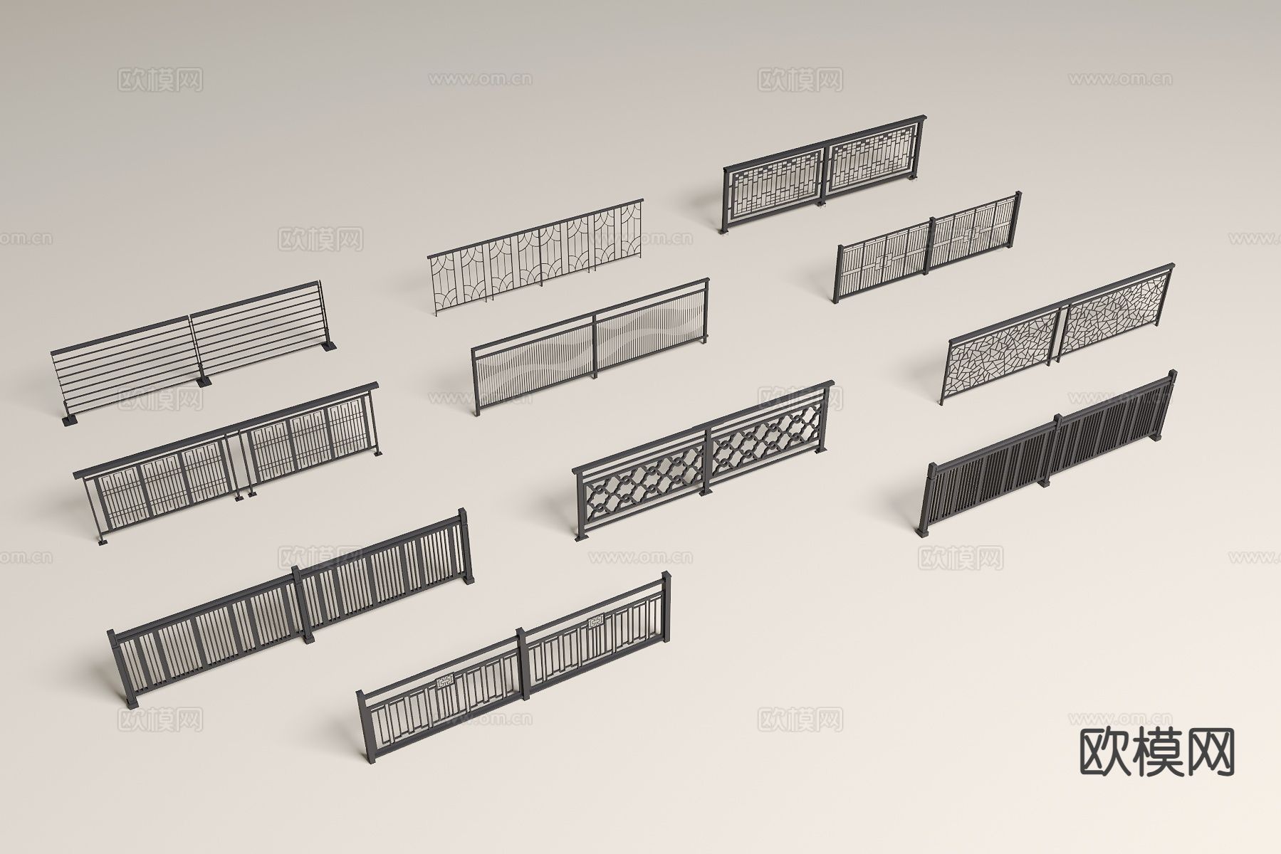 现代铁艺栏杆 围栏扶手 阳台护栏3d模型