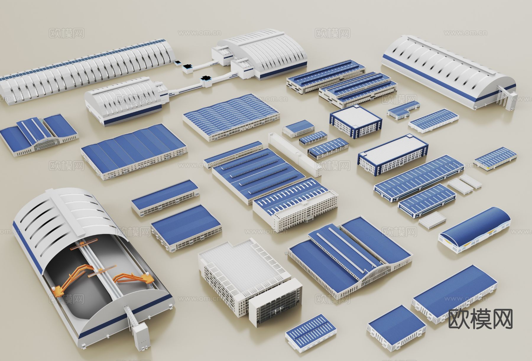 现代厂房建筑 厂房 彩钢房 工业厂区3d模型