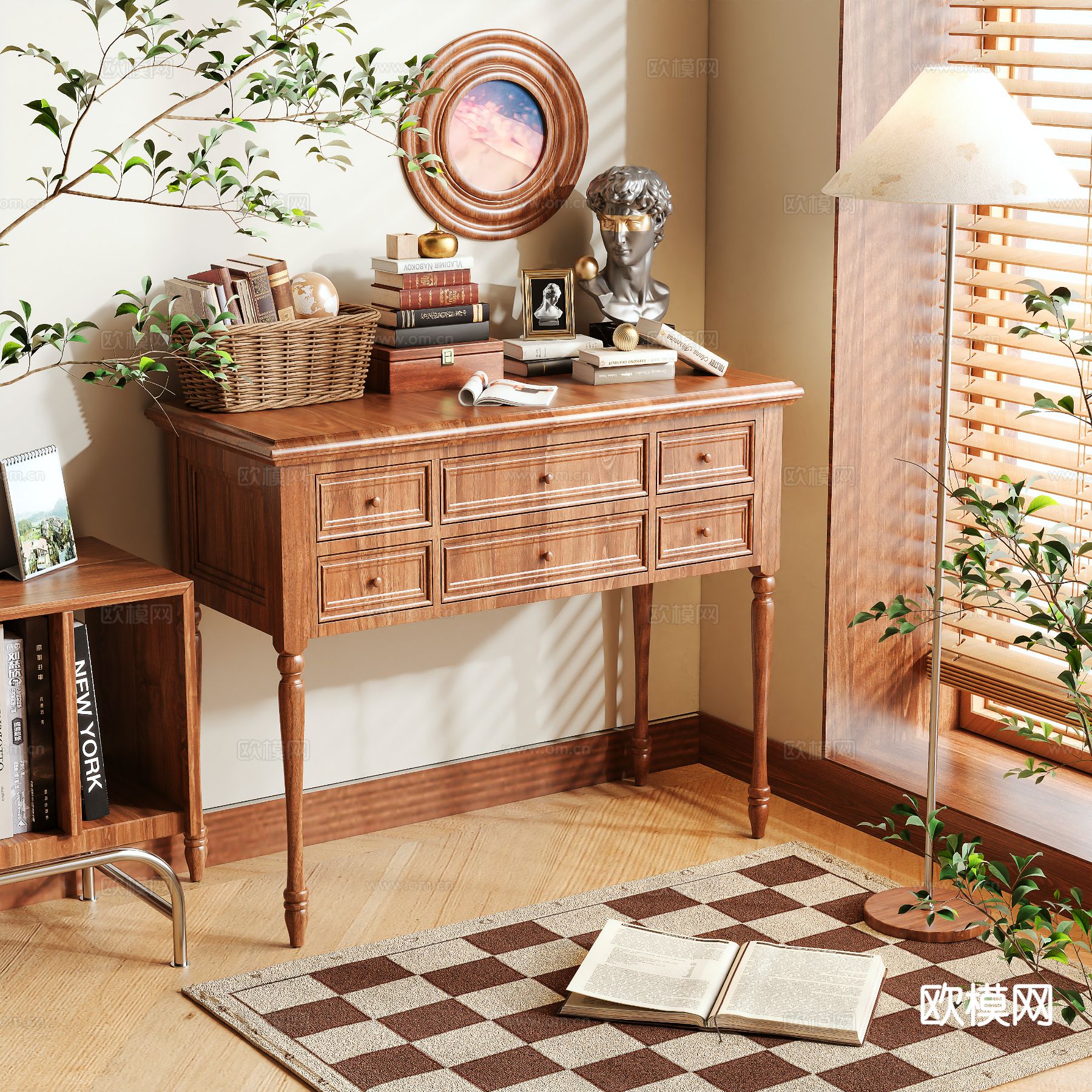 中古风玄关柜 边柜3d模型下载