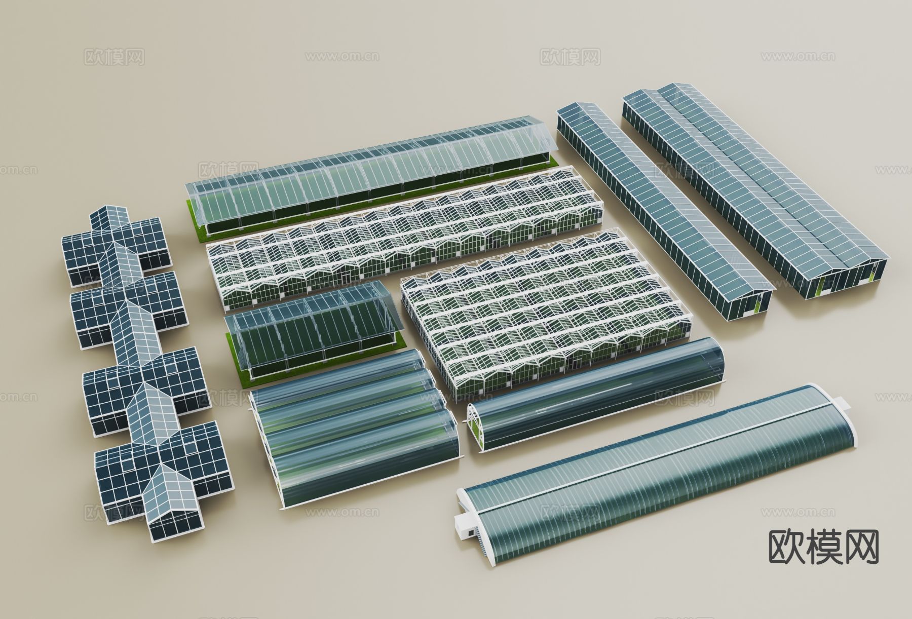 现代大棚玻璃温室 蔬菜大棚 采摘大棚3d模型