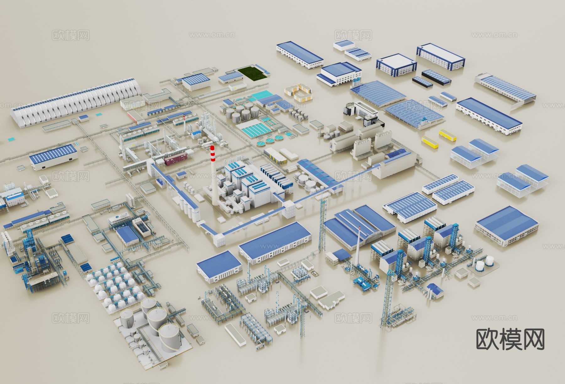 现代厂房建筑 厂房 彩钢房 工业厂区3d模型下载