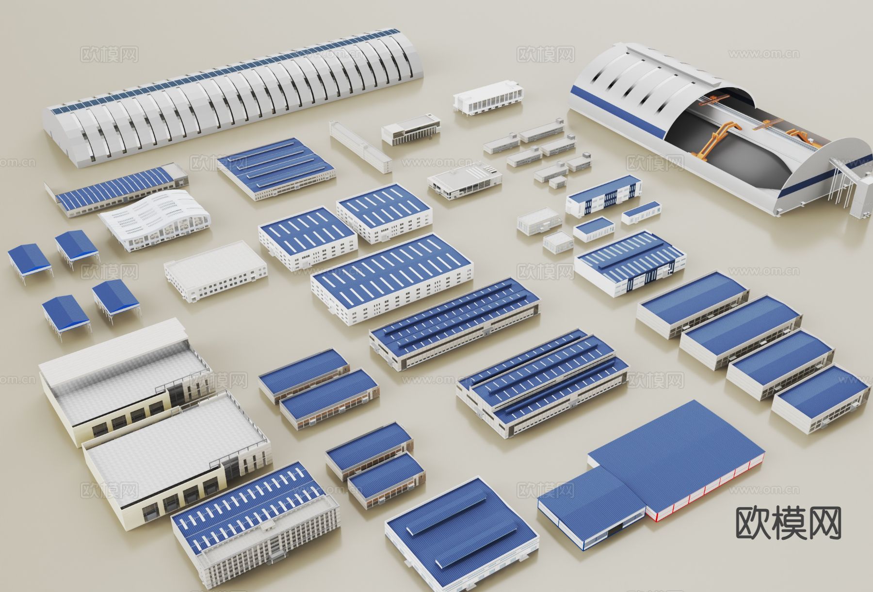 现代厂房建筑 厂房 彩钢房 工业厂区3d模型