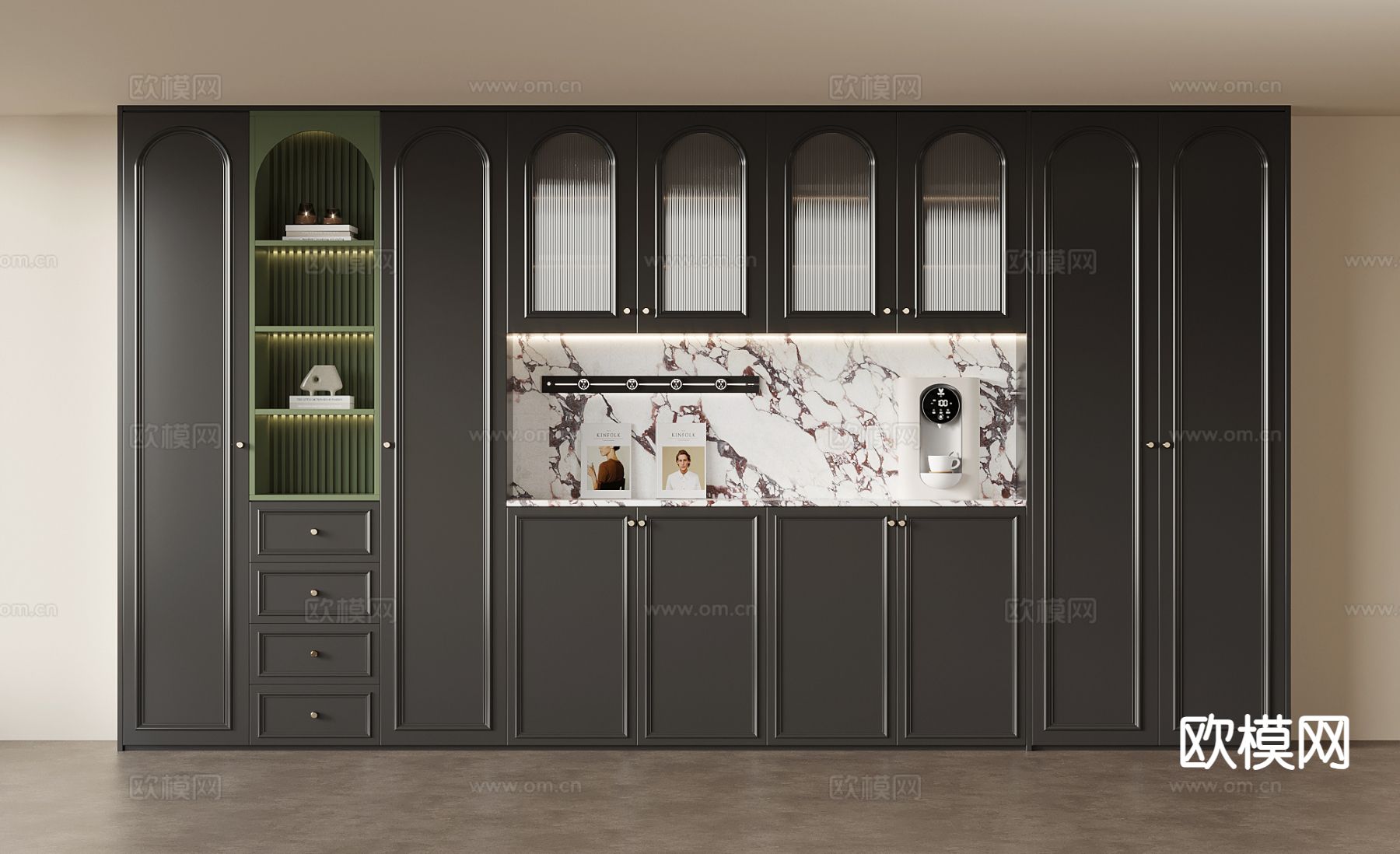 法式复古风酒柜su模型下载（渲染图2）