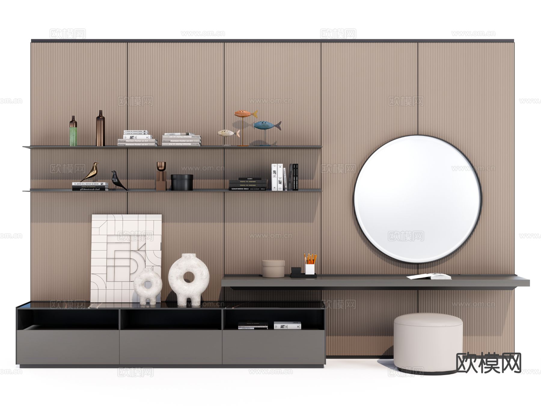 现代简约梳妆台su模型下载（渲染图4）