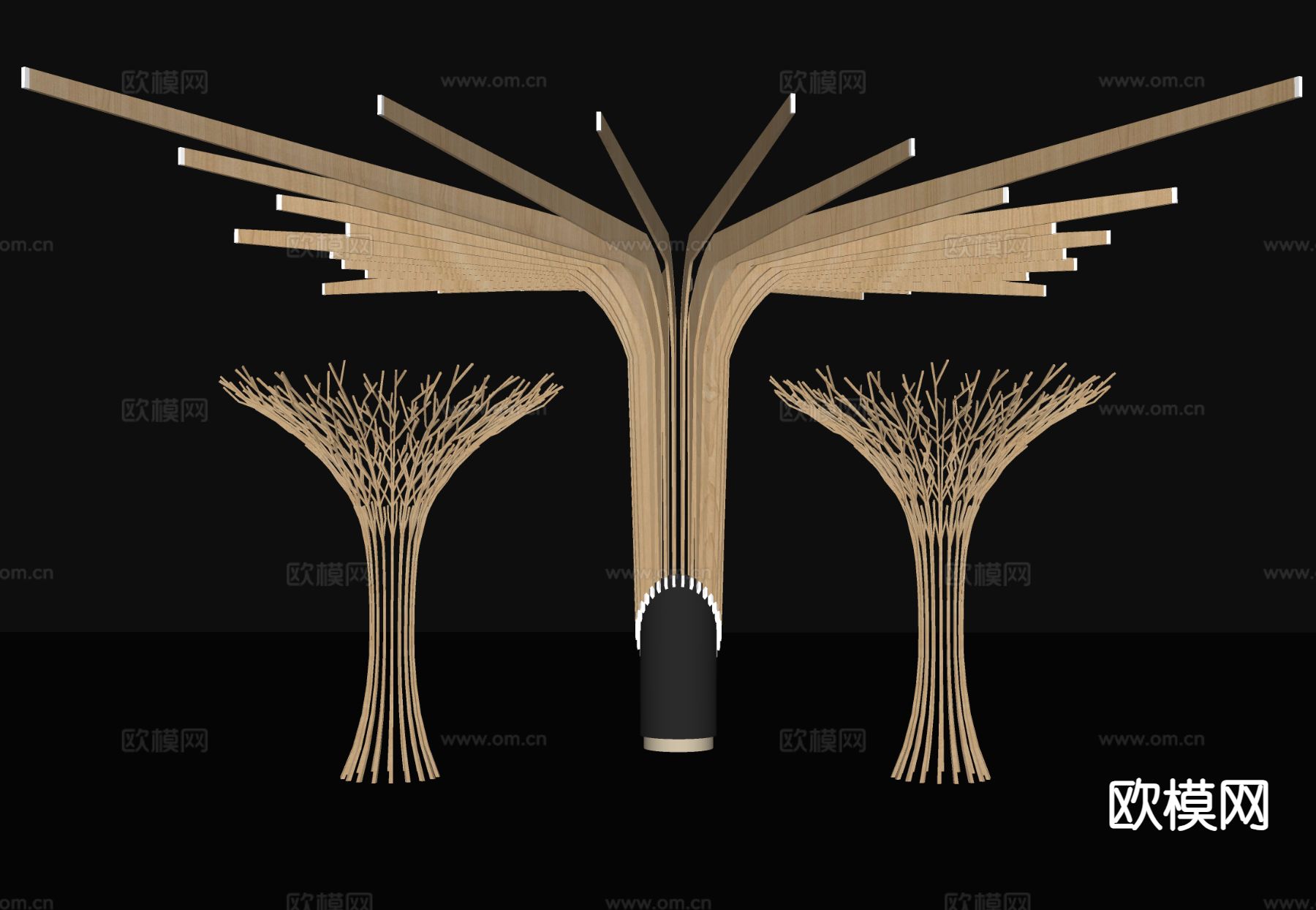 现代树造型柱子 装饰柱su模型