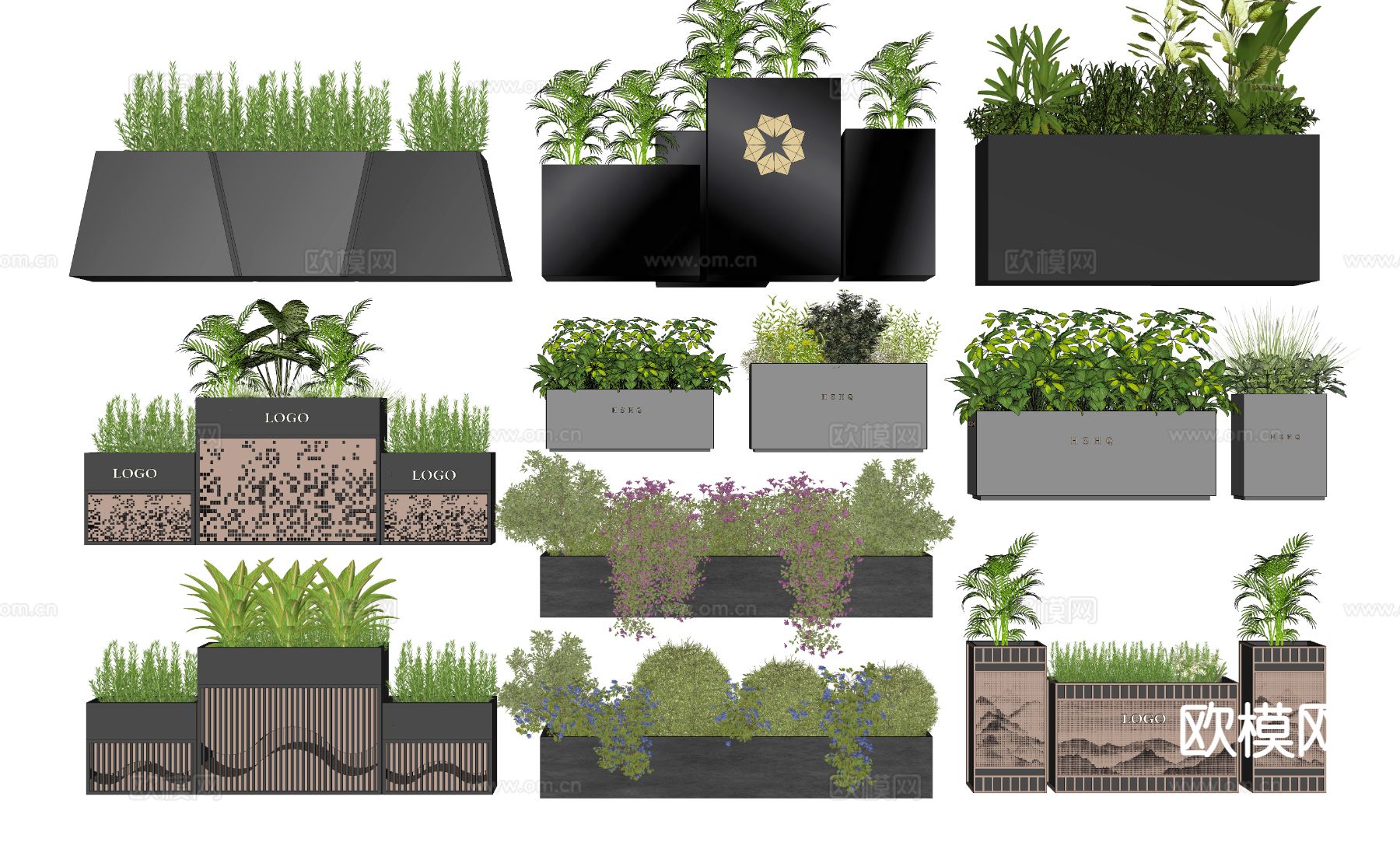 户外植物花箱 花圃su模型