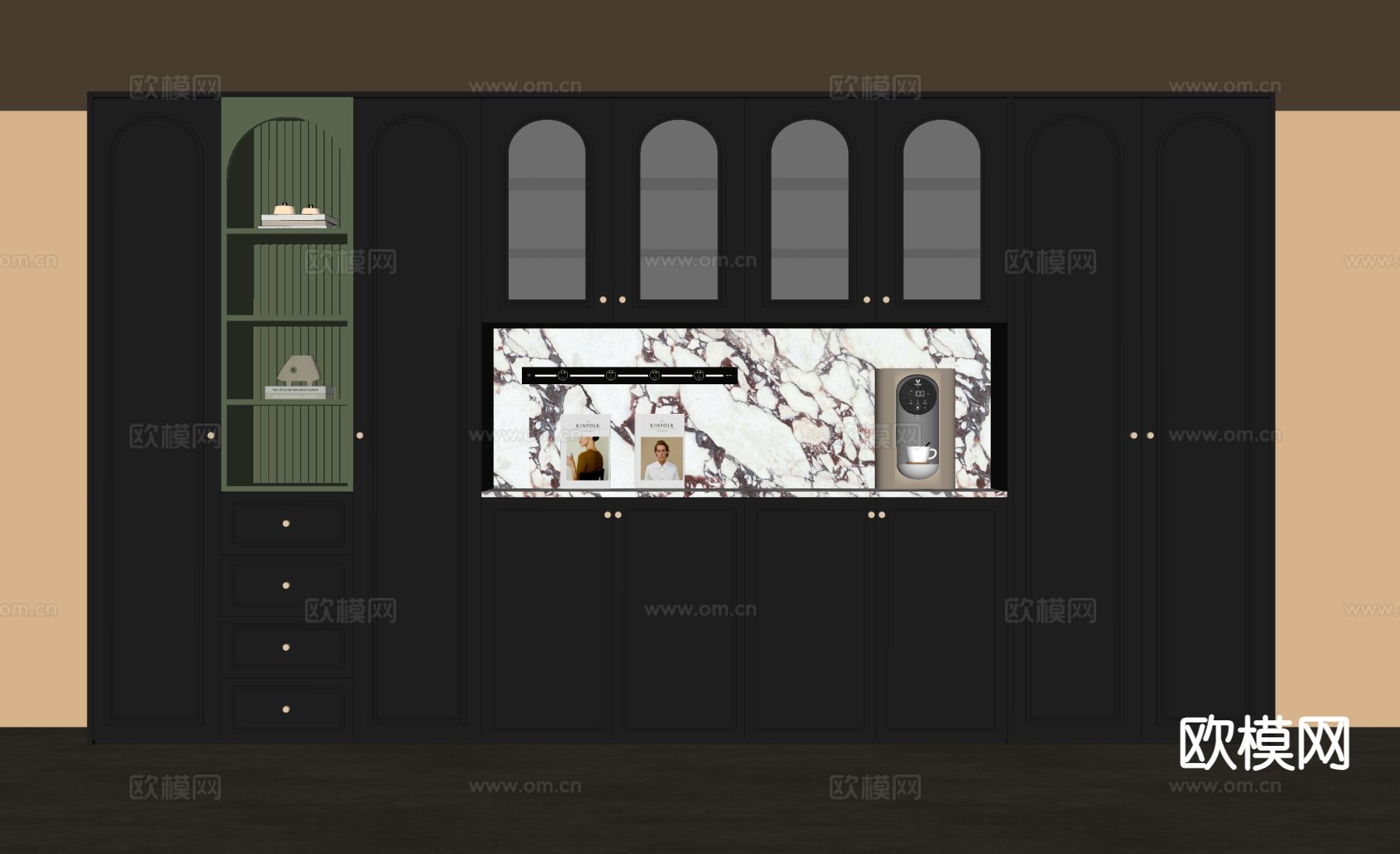 法式复古风酒柜su模型下载（渲染图1）