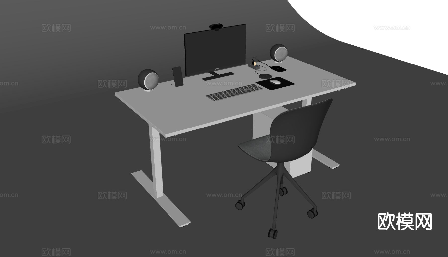 Idea现代办公桌椅 员工桌椅 电脑桌椅su模型