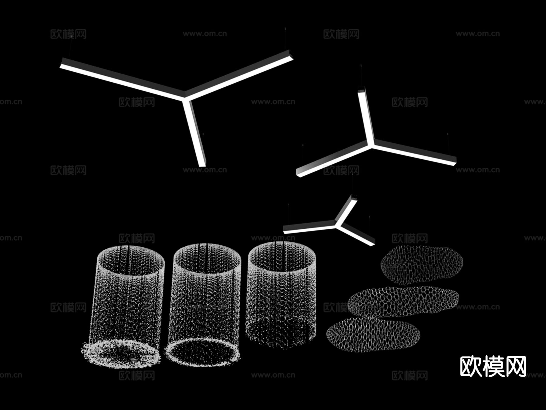 水幕装饰灯 几何吸顶灯3d模型