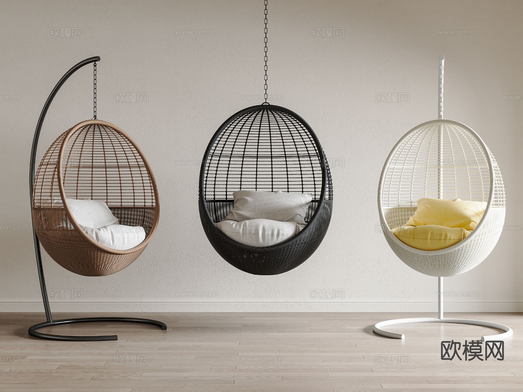 现代藤编吊椅 吊椅su模型下载（渲染图2）