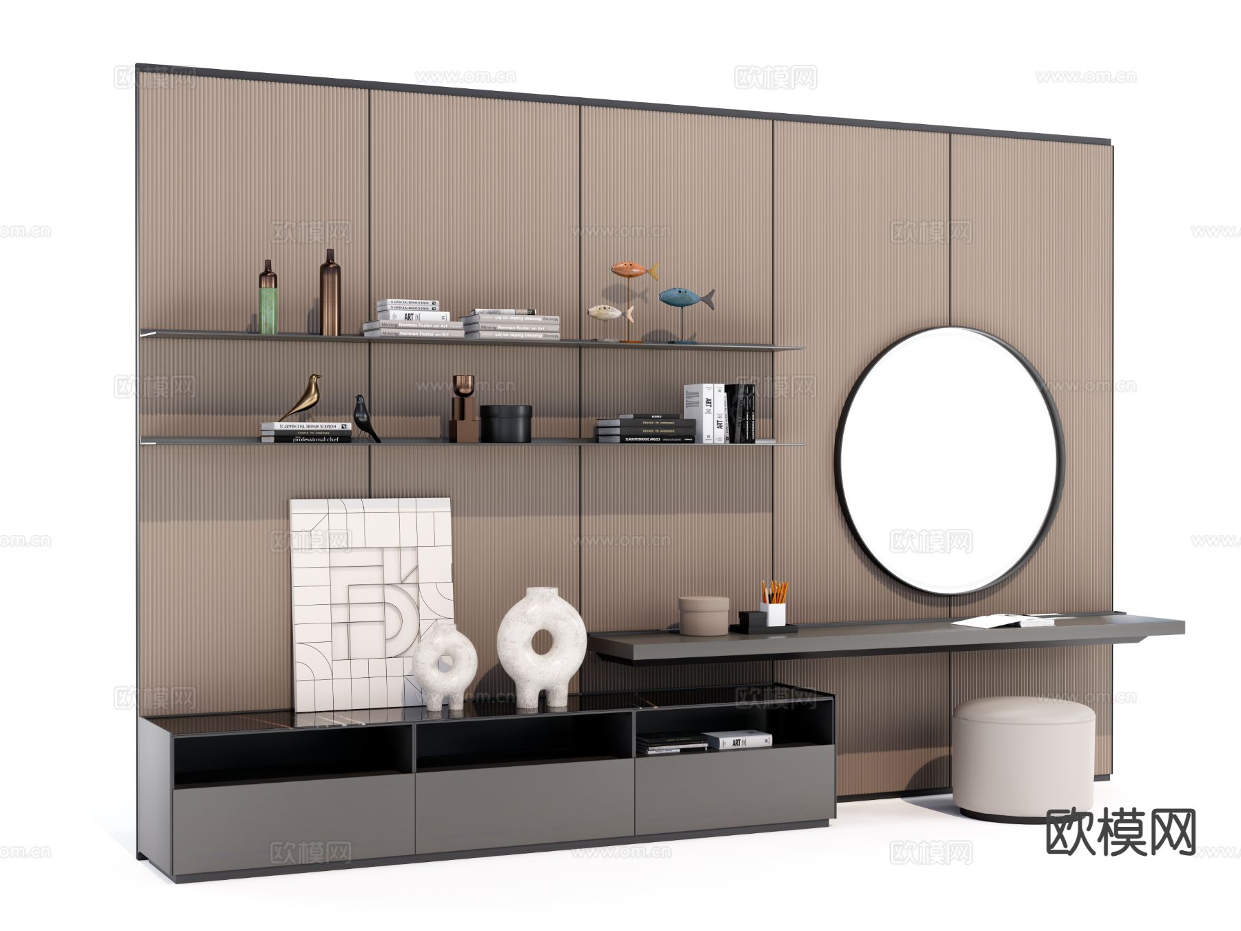 现代简约梳妆台su模型下载（渲染图2）