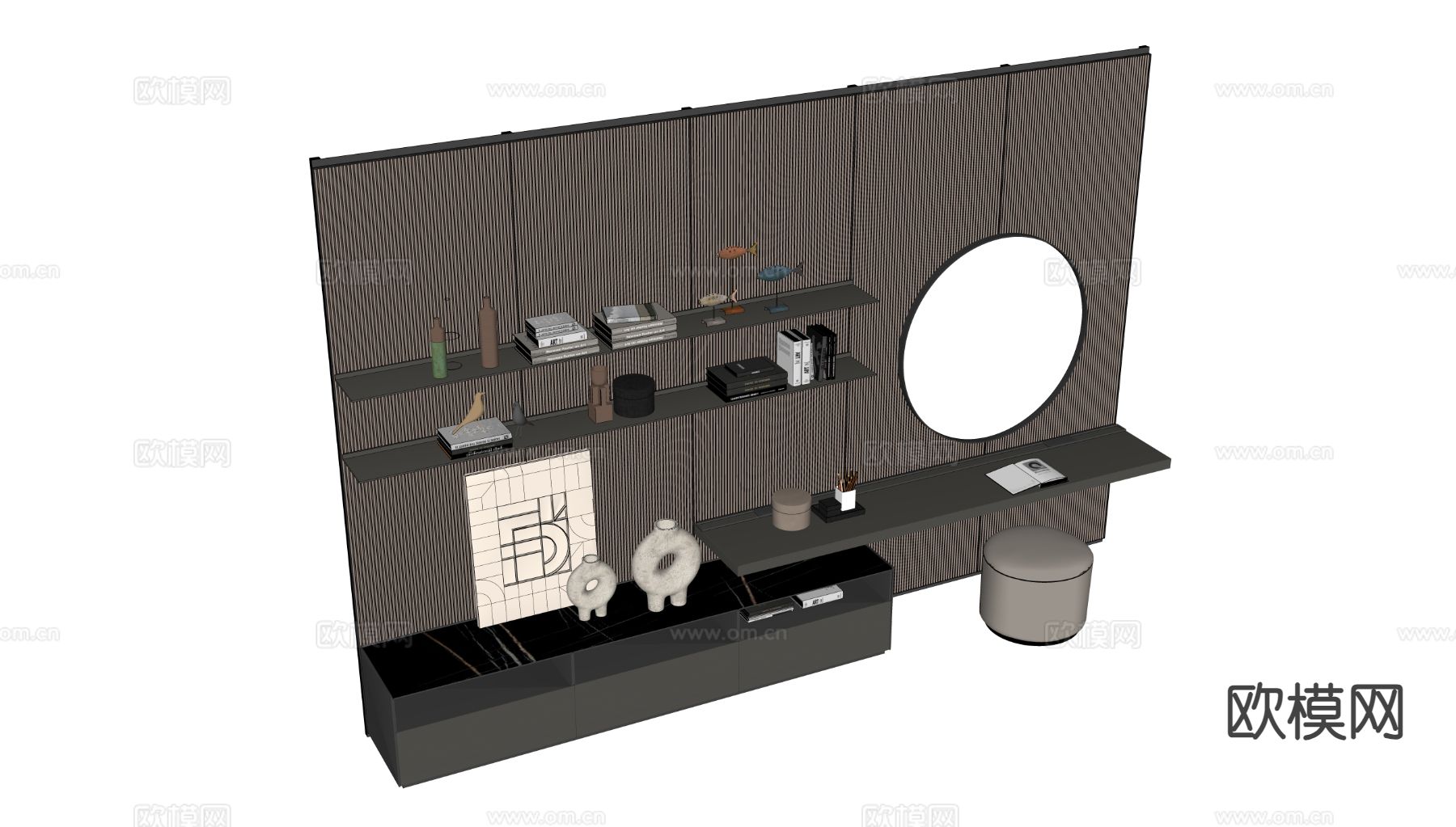 现代简约梳妆台su模型下载（渲染图1）