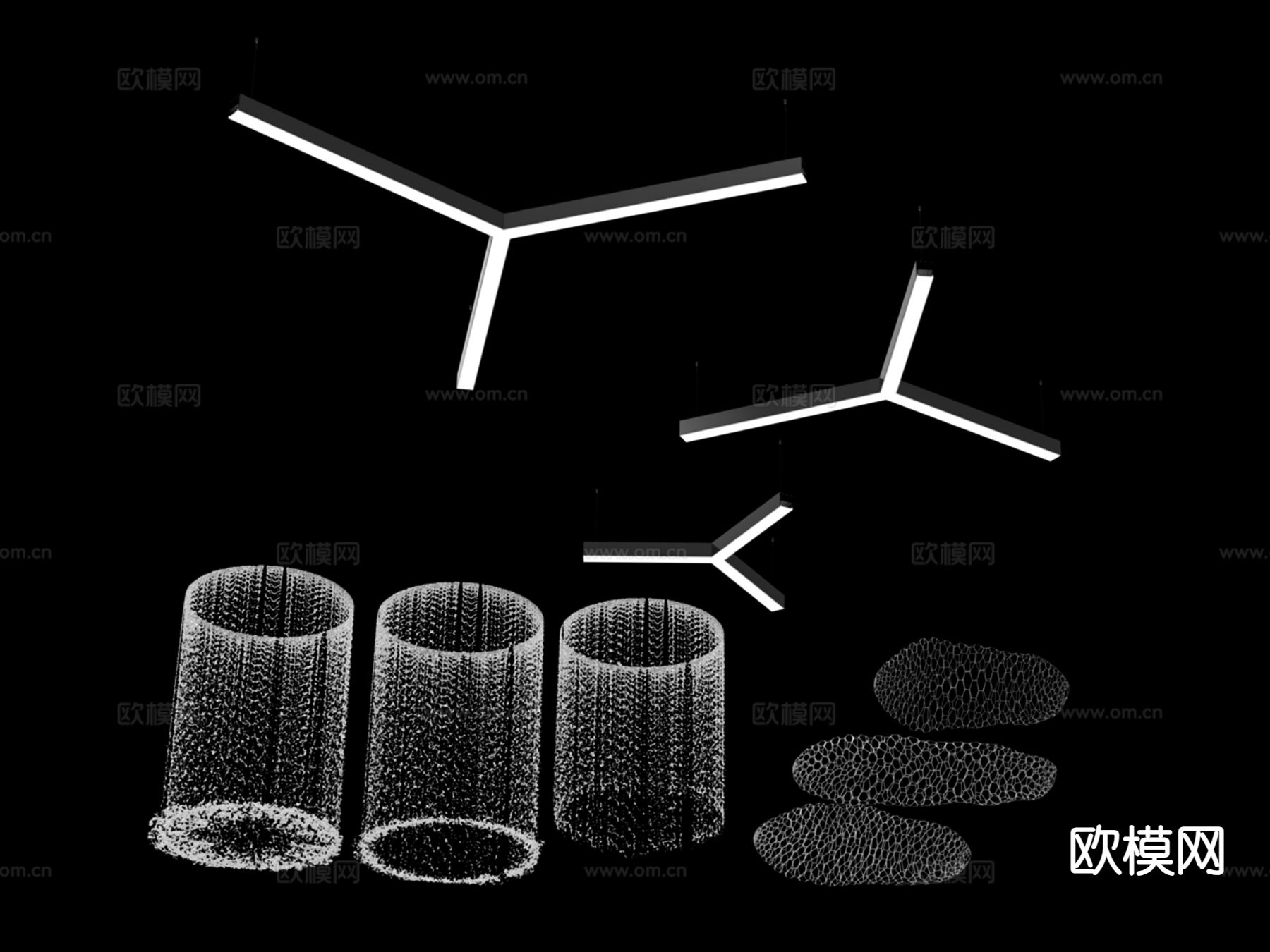 水幕装饰灯 几何吸顶灯3d模型