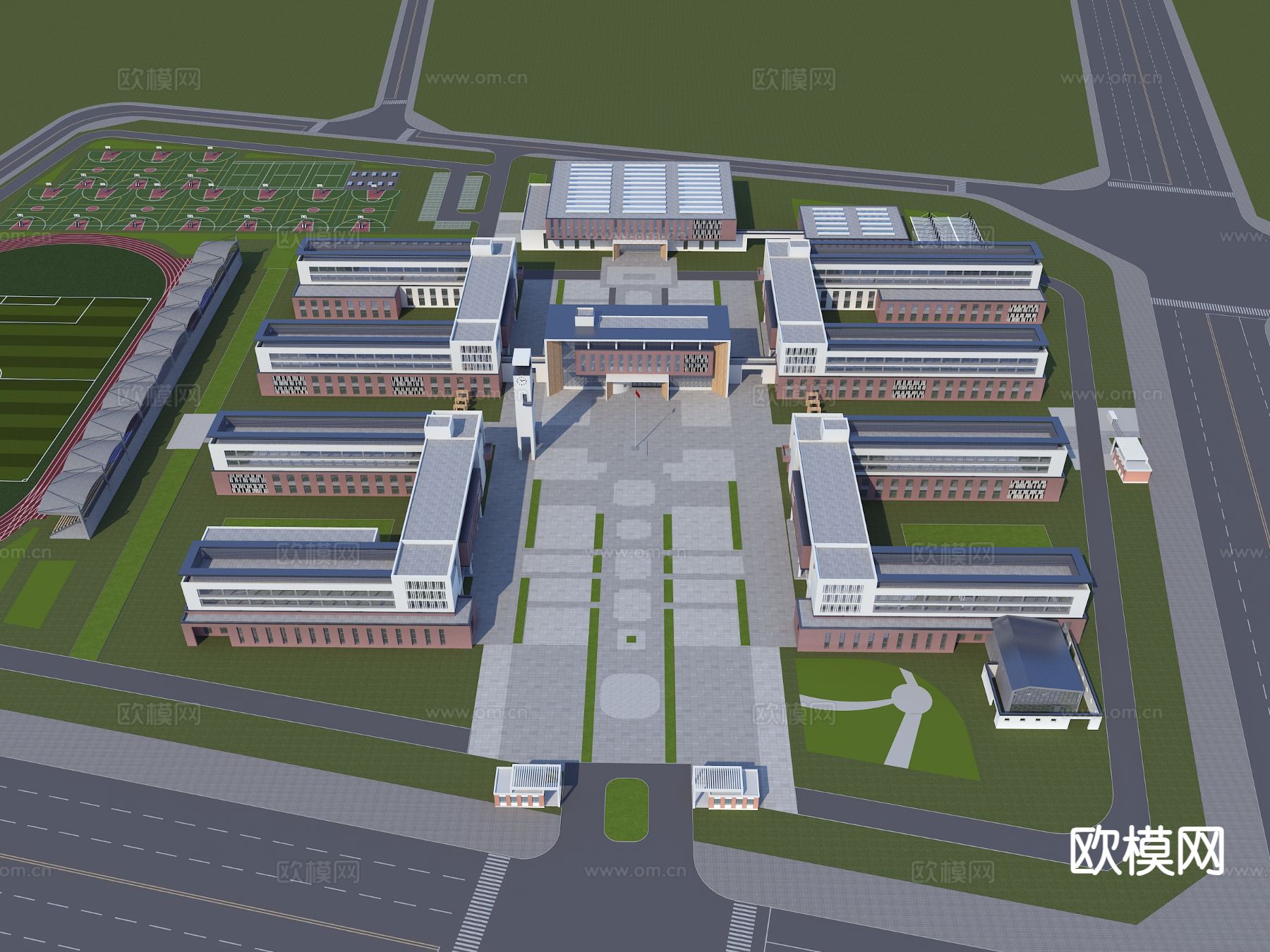 现代中小学鸟瞰规划3d模型