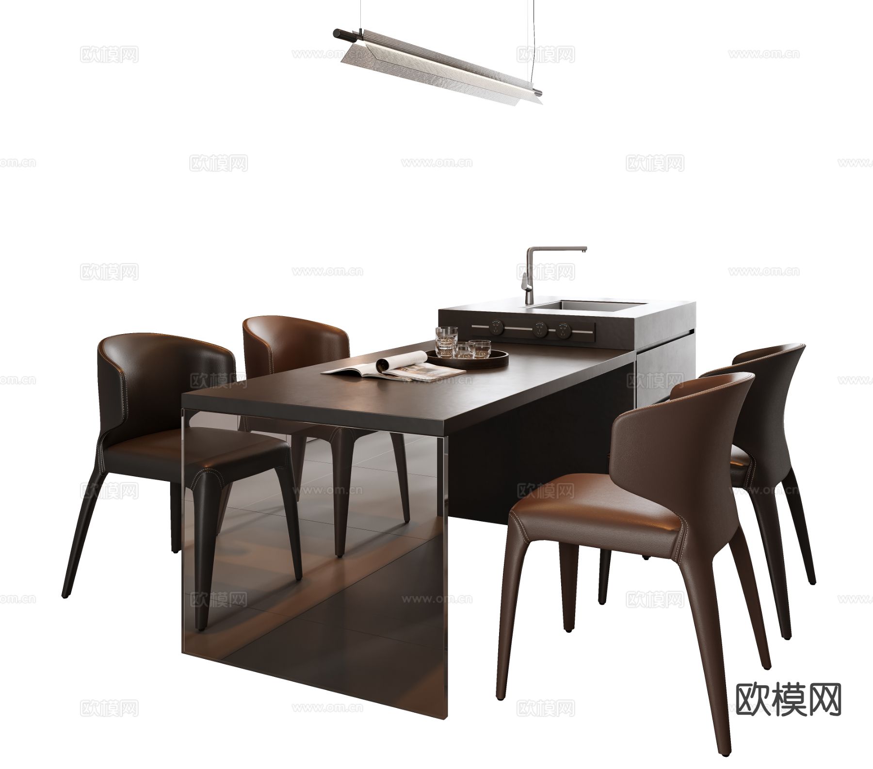 意式餐桌椅 岛台餐桌3d模型下载