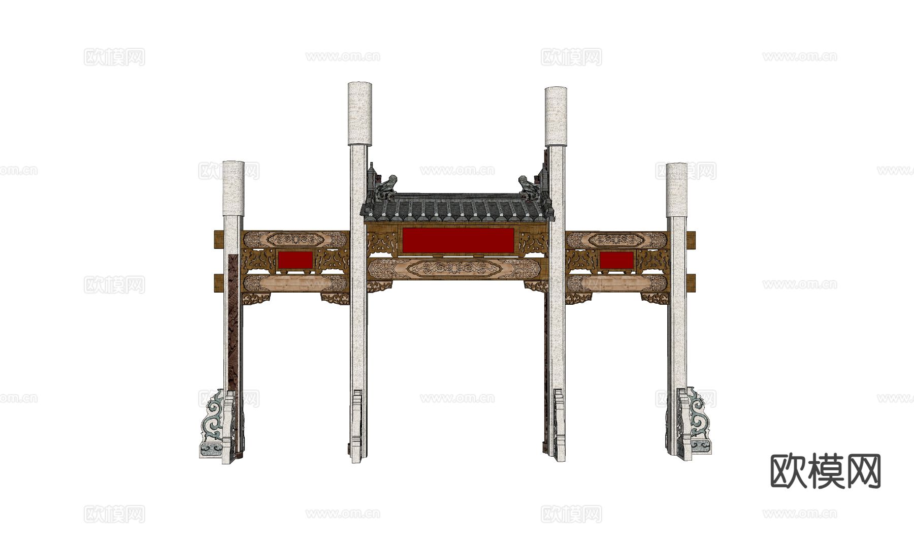 建筑门头 牌坊大门su模型