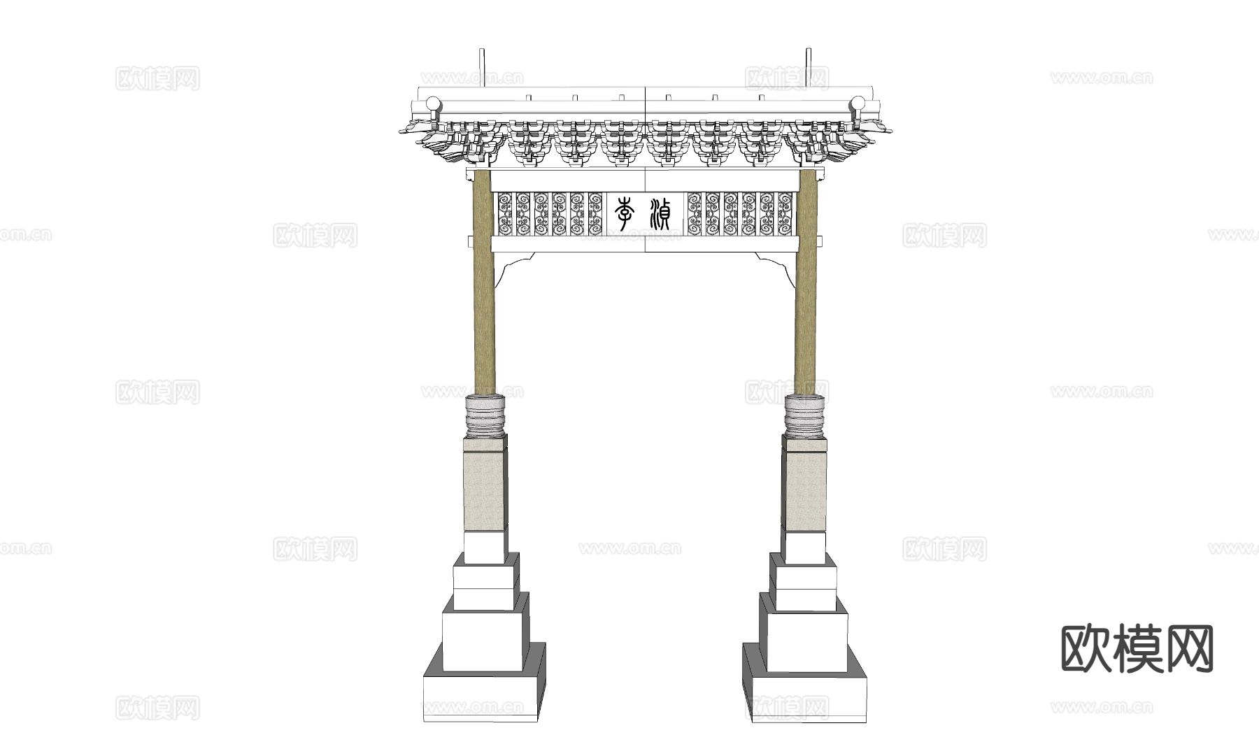 建筑门头 牌坊大门su模型