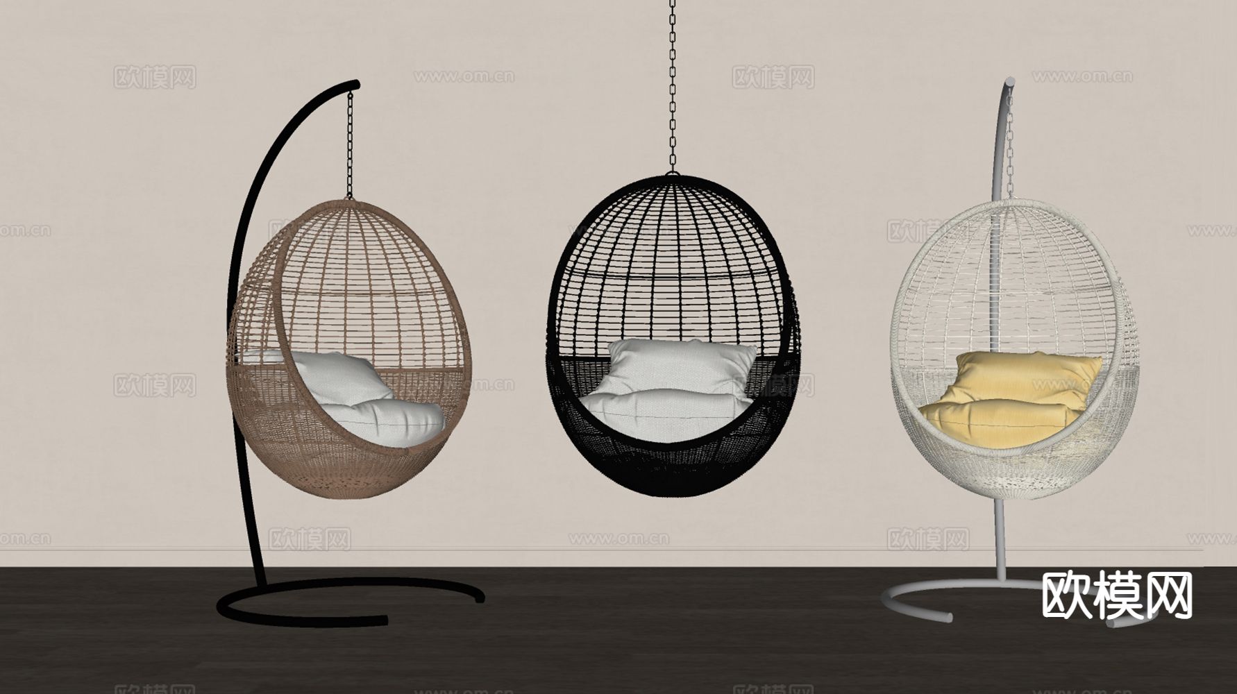 现代藤编吊椅 吊椅su模型下载（渲染图1）