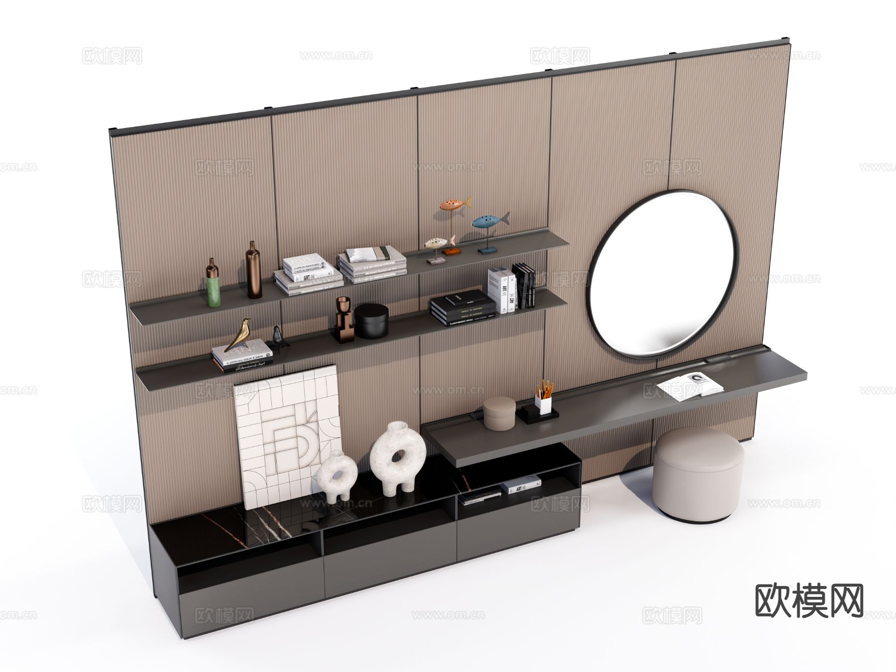 现代简约梳妆台su模型下载（渲染图3）