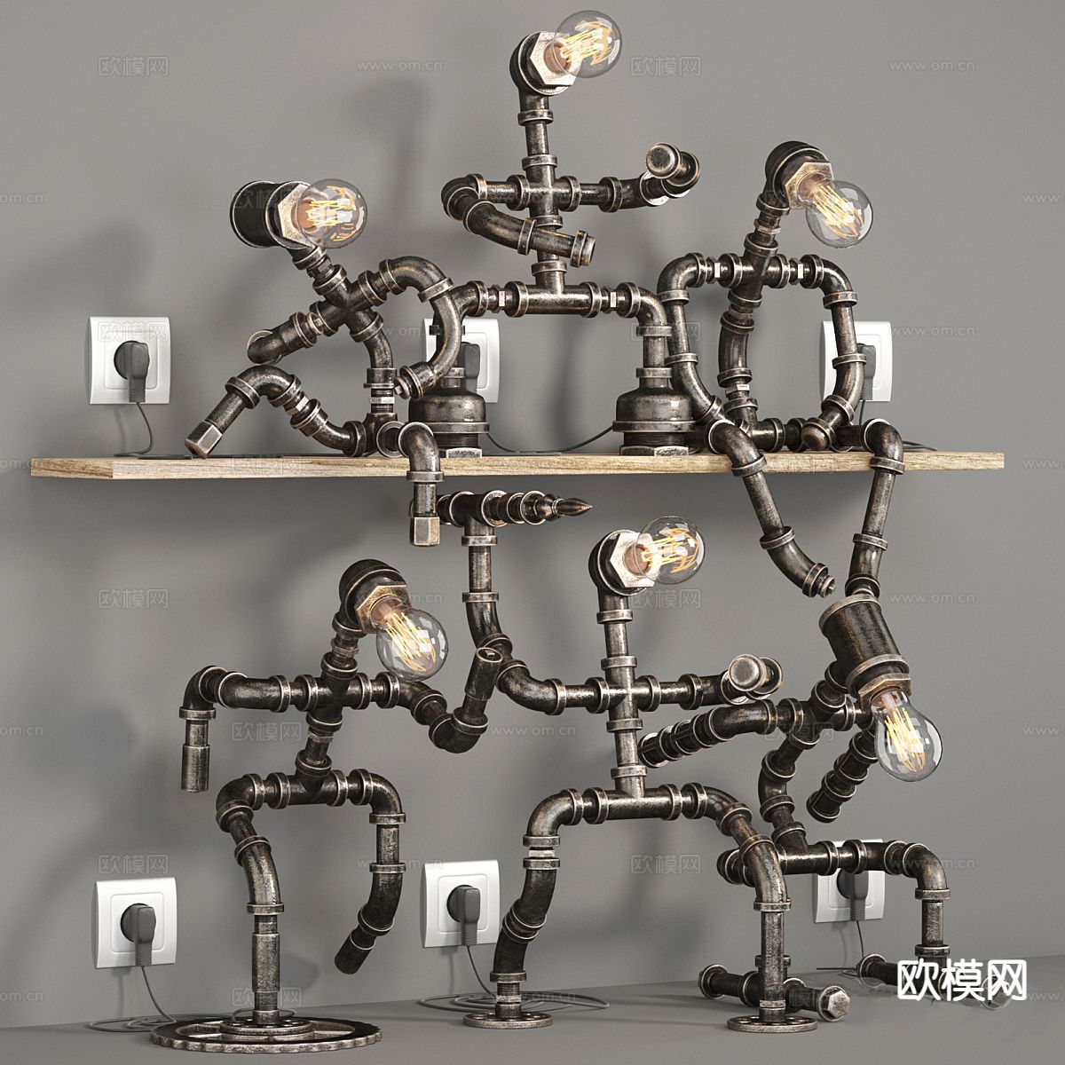 工业风台灯 卡通台灯3d模型下载