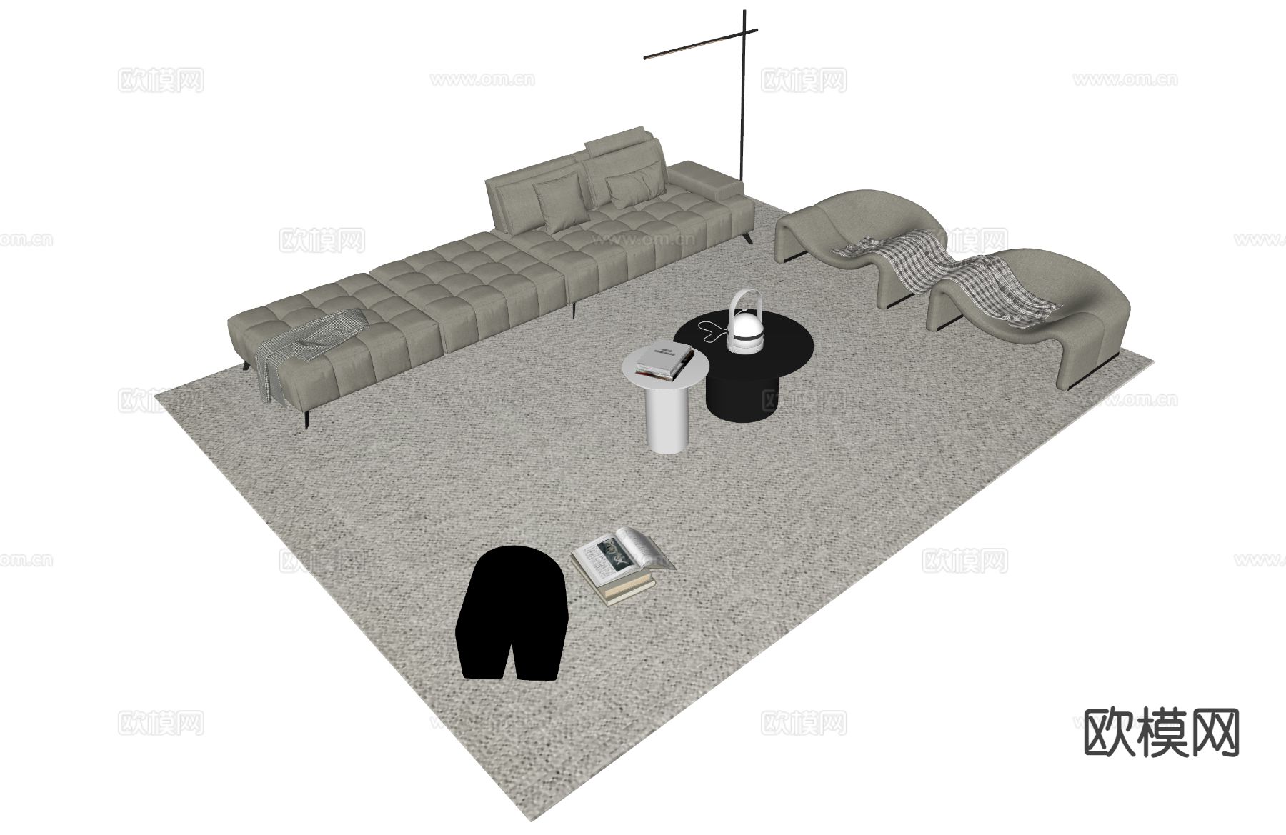 现代极简组合沙发su模型